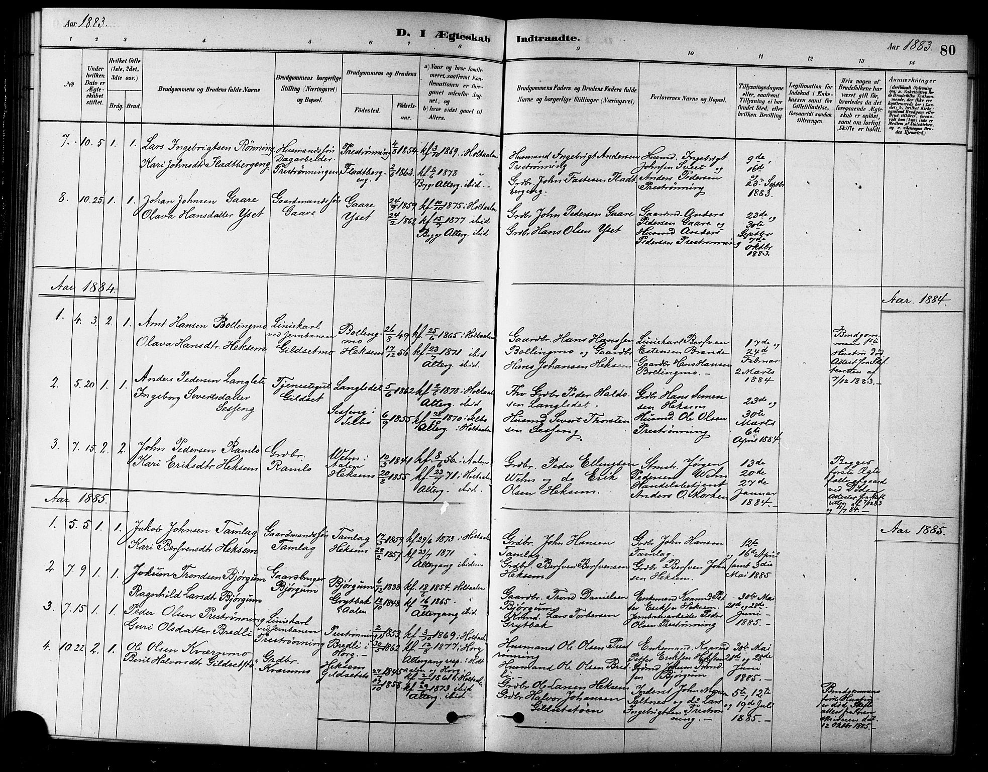 Ministerialprotokoller, klokkerbøker og fødselsregistre - Sør-Trøndelag, SAT/A-1456/685/L0972: Parish register (official) no. 685A09, 1879-1890, p. 80