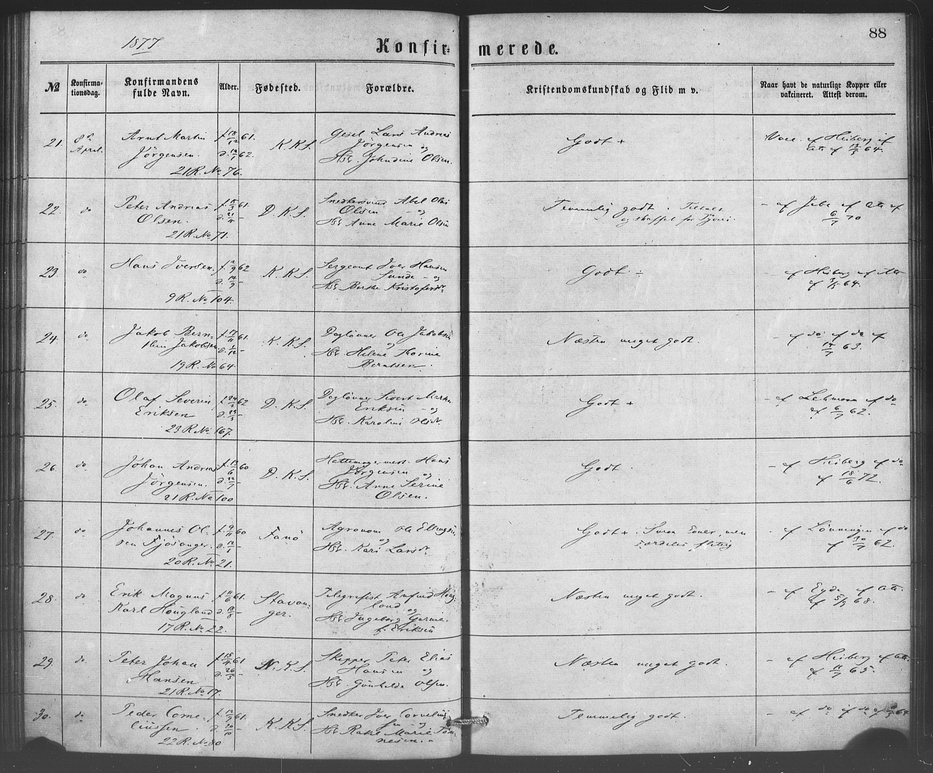 Korskirken sokneprestembete, SAB/A-76101/H/Haa/L0070: Curate's parish register no. A 5, 1869-1885, p. 88
