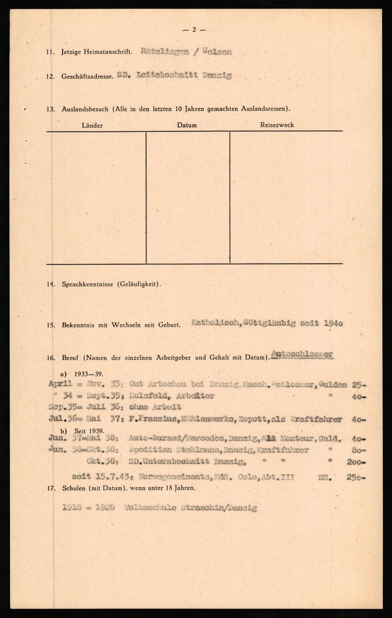 Forsvaret, Forsvarets overkommando II, AV/RA-RAFA-3915/D/Db/L0018: CI Questionaires. Tyske okkupasjonsstyrker i Norge. Tyskere., 1945-1946, p. 314