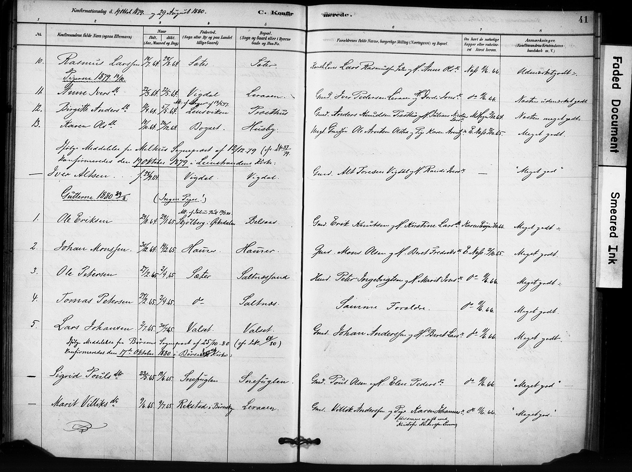 Ministerialprotokoller, klokkerbøker og fødselsregistre - Sør-Trøndelag, AV/SAT-A-1456/666/L0786: Parish register (official) no. 666A04, 1878-1895, p. 41