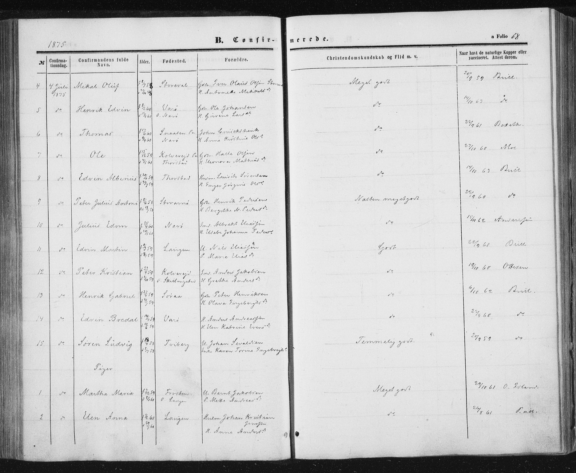 Ministerialprotokoller, klokkerbøker og fødselsregistre - Nord-Trøndelag, AV/SAT-A-1458/784/L0670: Parish register (official) no. 784A05, 1860-1876, p. 68