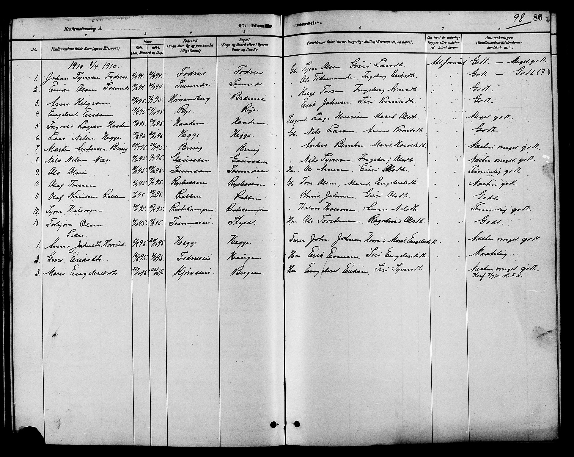 Nord-Aurdal prestekontor, SAH/PREST-132/H/Ha/Hab/L0007: Parish register (copy) no. 7, 1883-1910, p. 98
