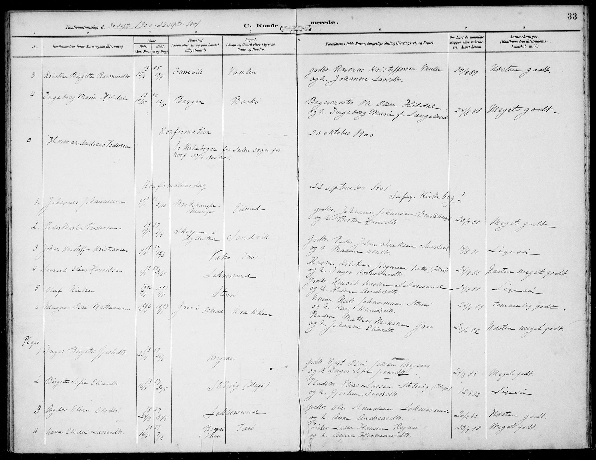 Solund sokneprestembete, AV/SAB-A-81401: Parish register (official) no. B  1, 1891-1901, p. 33