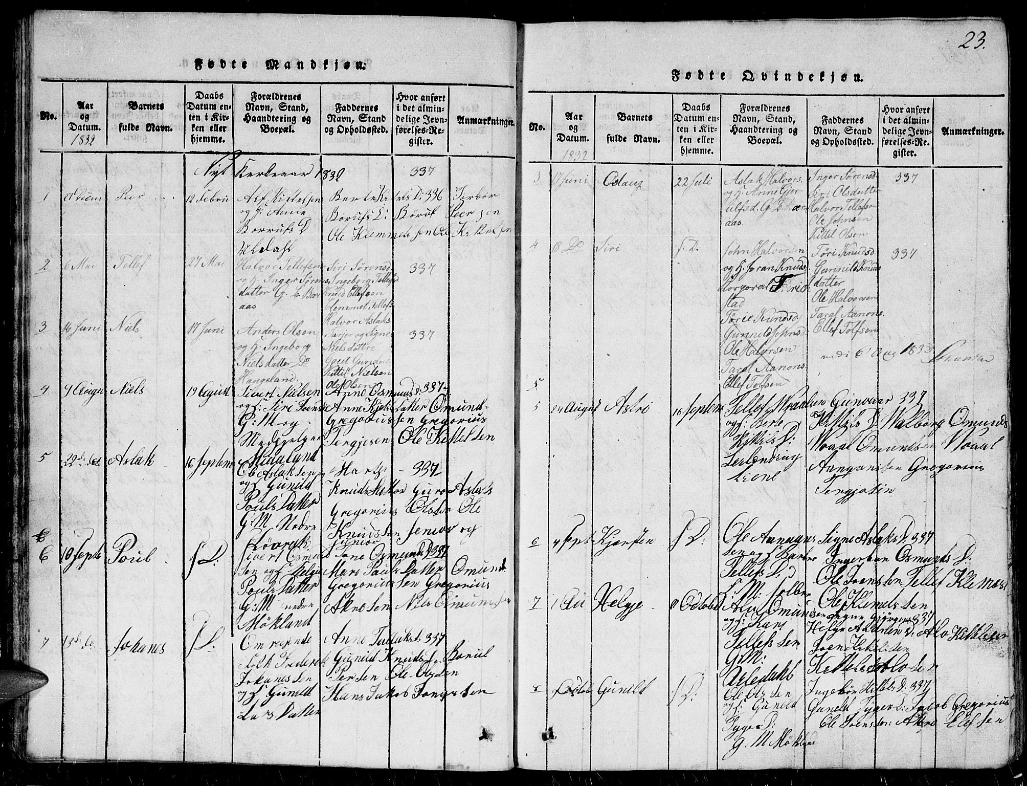 Herefoss sokneprestkontor, SAK/1111-0019/F/Fb/Fbc/L0001: Parish register (copy) no. B 1, 1816-1866, p. 23