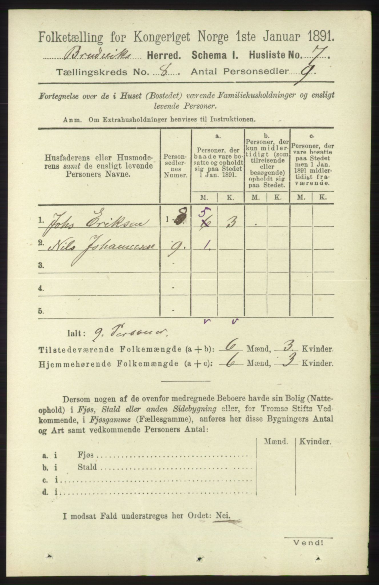 RA, 1891 census for 1251 Bruvik, 1891, p. 2867