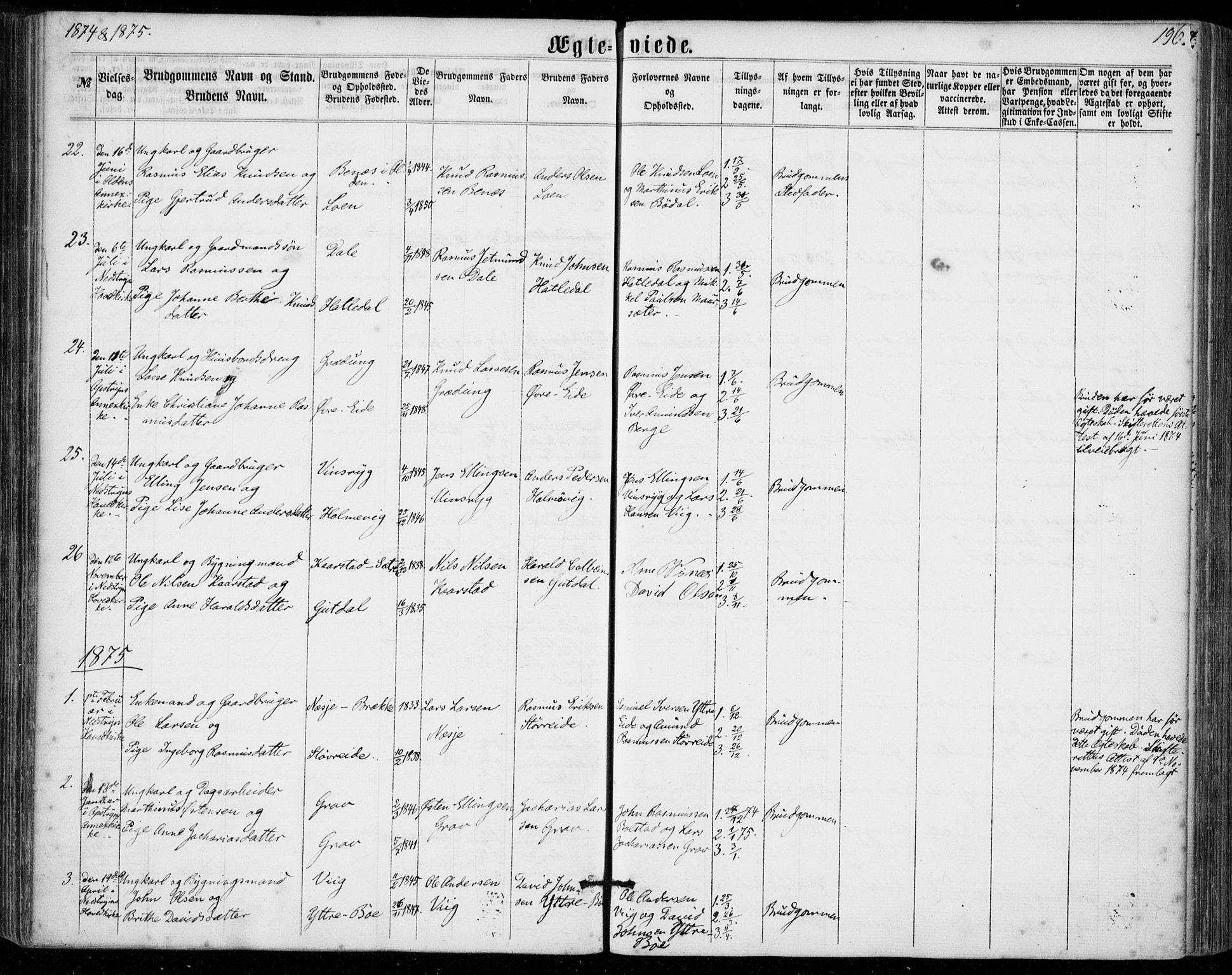 Stryn Sokneprestembete, AV/SAB-A-82501: Parish register (official) no. A 3, 1862-1877, p. 196