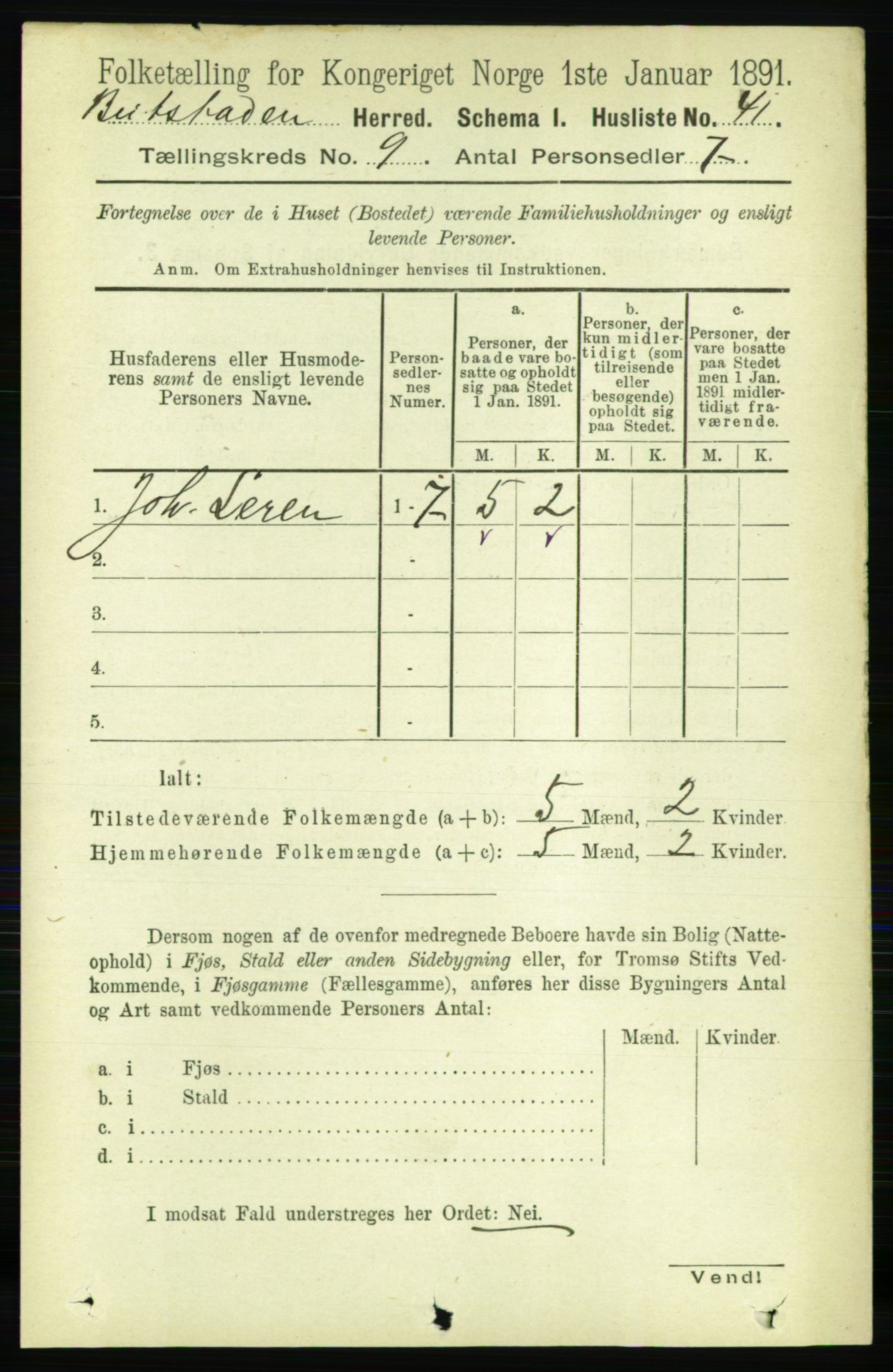 RA, 1891 census for 1727 Beitstad, 1891, p. 2410