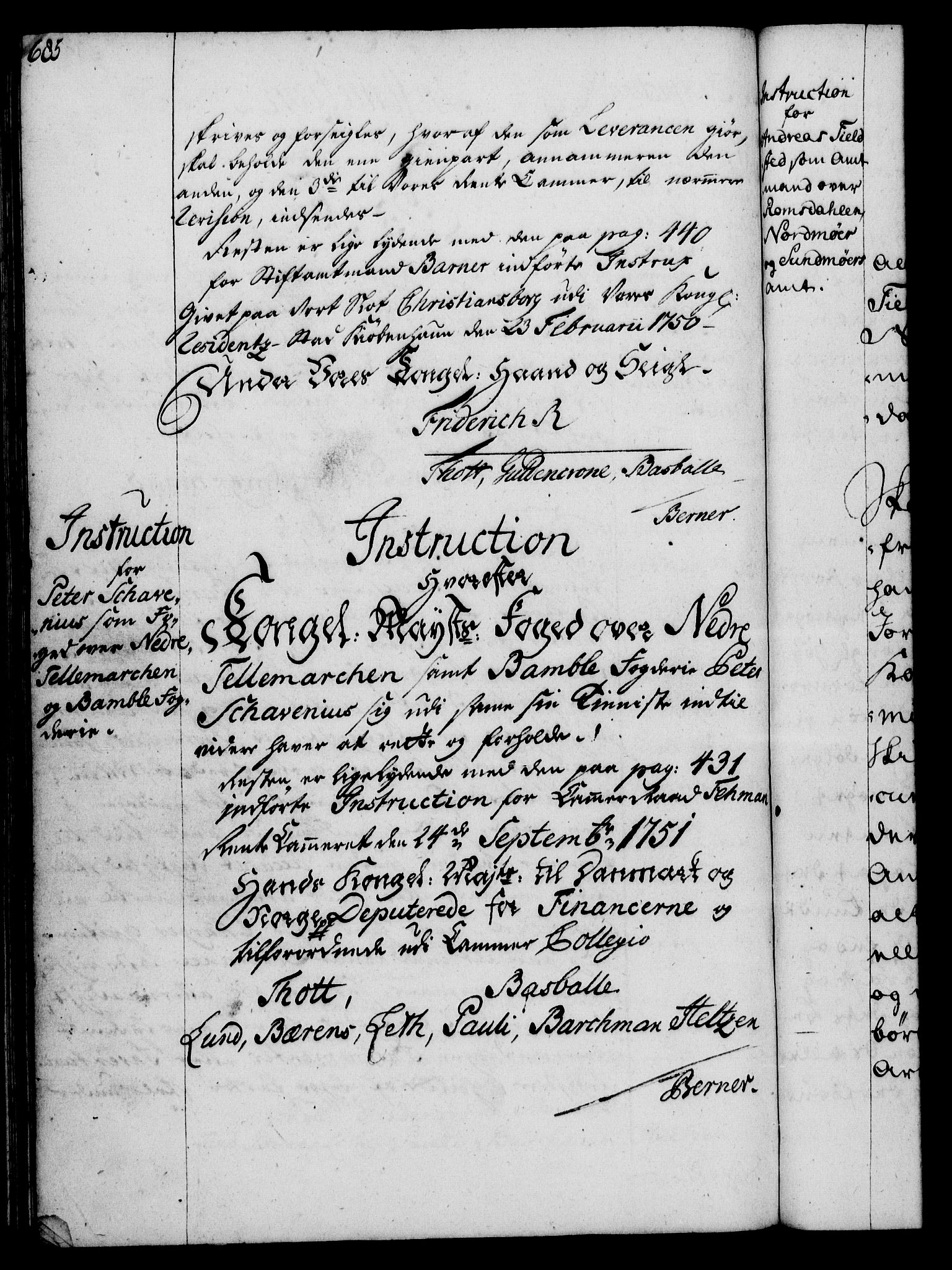 Rentekammeret, Kammerkanselliet, RA/EA-3111/G/Gg/Ggi/L0002: Norsk instruksjonsprotokoll med register (merket RK 53.35), 1729-1751, p. 685