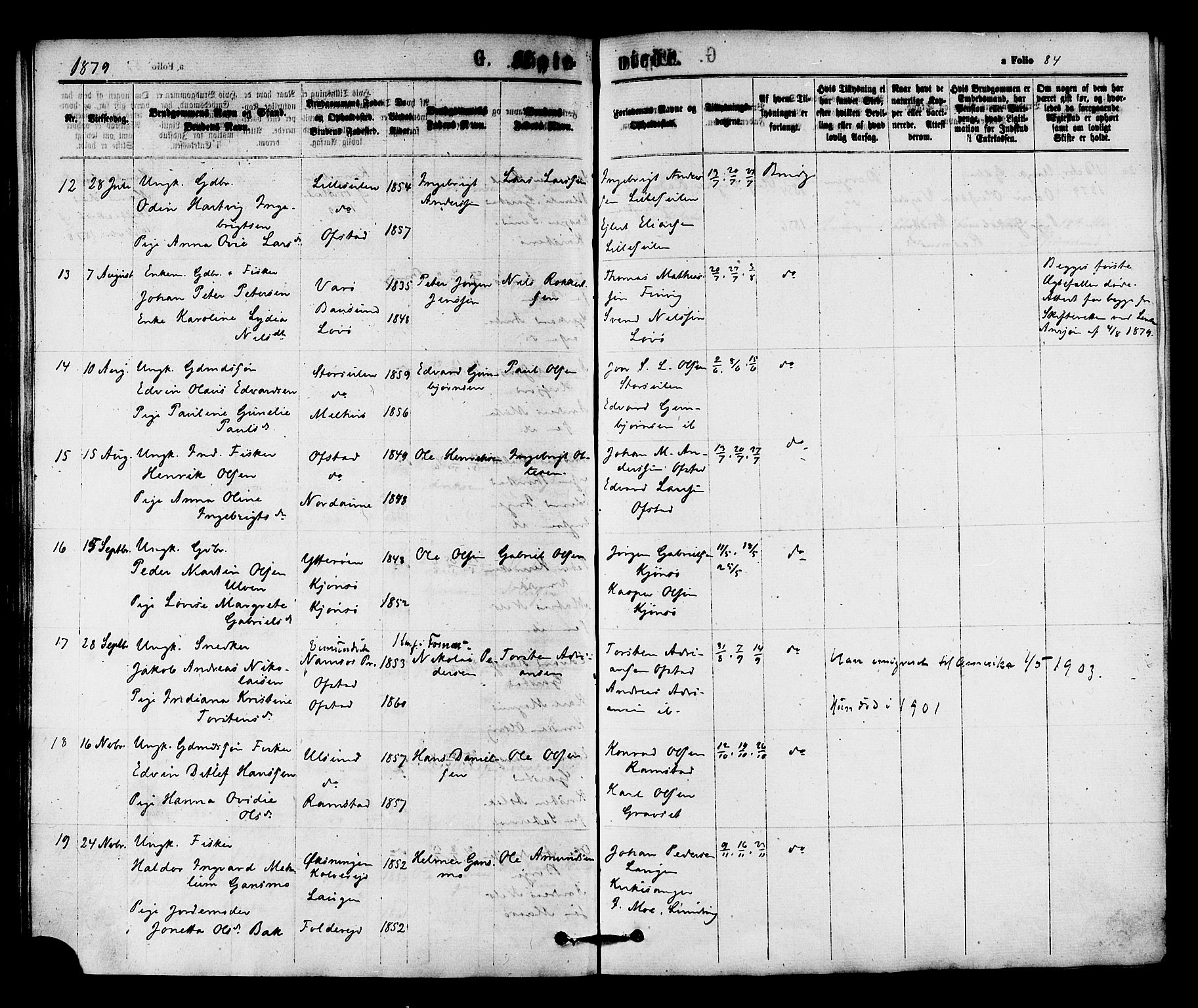 Ministerialprotokoller, klokkerbøker og fødselsregistre - Nord-Trøndelag, AV/SAT-A-1458/784/L0671: Parish register (official) no. 784A06, 1876-1879, p. 84