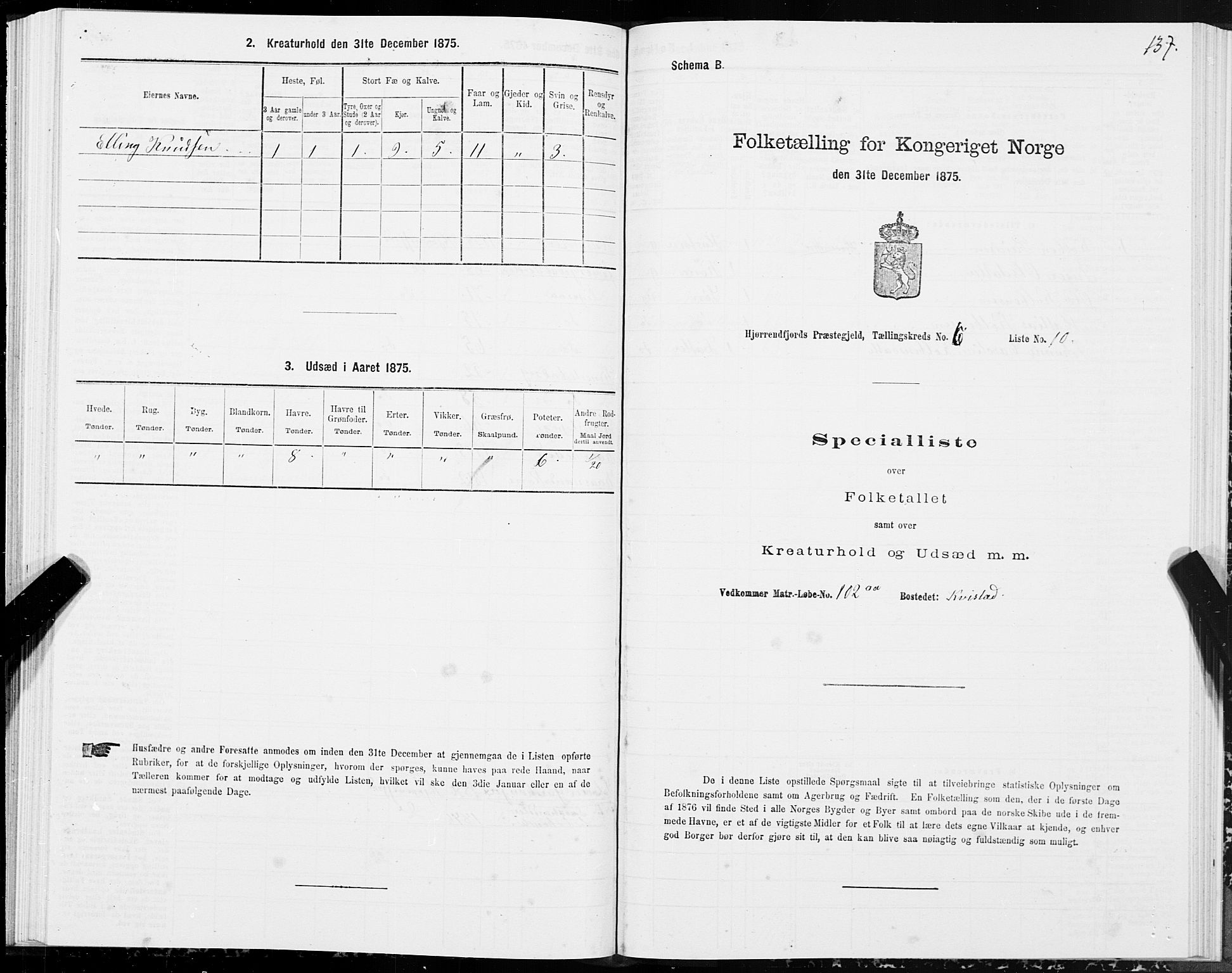 SAT, 1875 census for 1522P Hjørundfjord, 1875, p. 2137