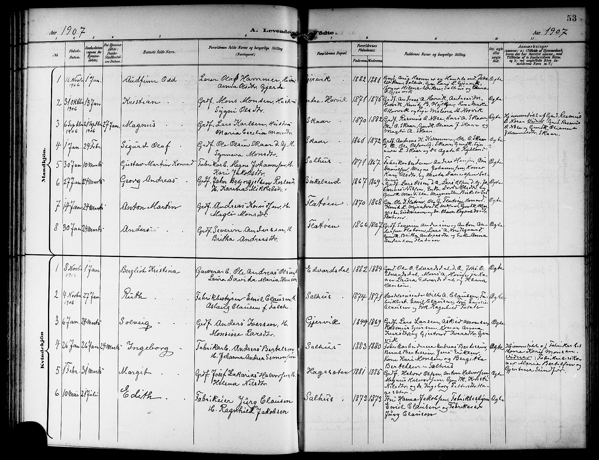 Hamre sokneprestembete, SAB/A-75501/H/Ha/Hab: Parish register (copy) no. B 4, 1898-1919, p. 53