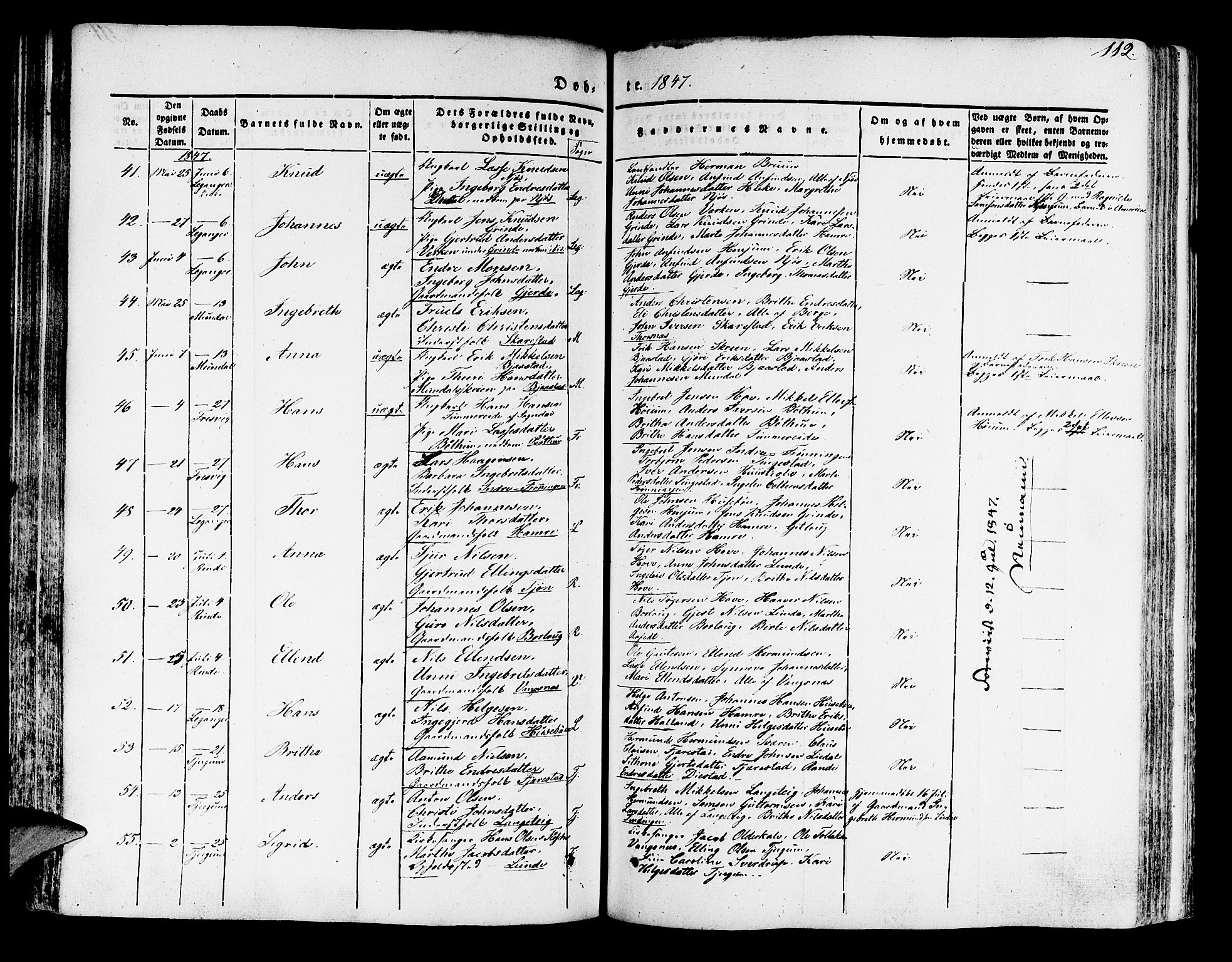 Leikanger sokneprestembete, AV/SAB-A-81001/H/Haa/Haaa/L0007: Parish register (official) no. A 7, 1838-1851, p. 112