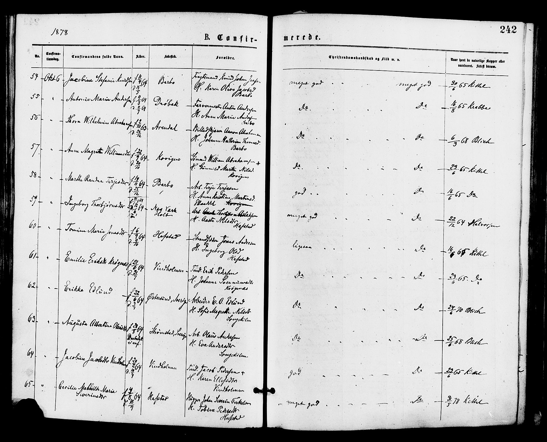 Barbu sokneprestkontor, AV/SAK-1111-0003/F/Fa/L0001: Parish register (official) no. A 1 /1, 1878-1883, p. 242