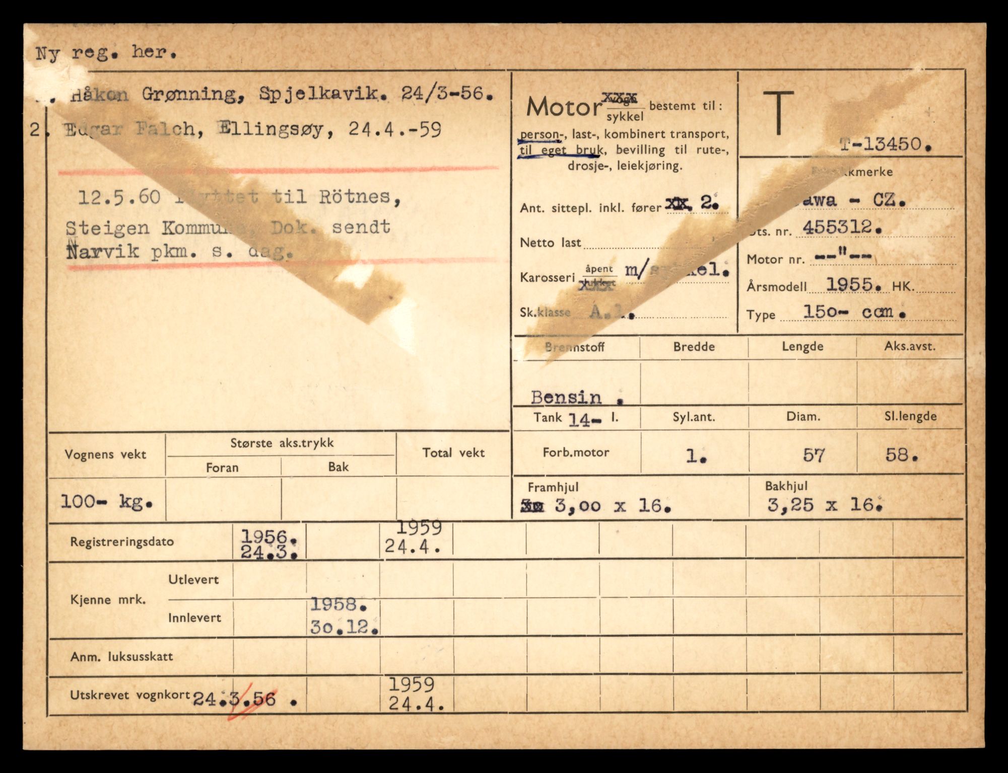 Møre og Romsdal vegkontor - Ålesund trafikkstasjon, AV/SAT-A-4099/F/Fe/L0039: Registreringskort for kjøretøy T 13361 - T 13530, 1927-1998, p. 1539