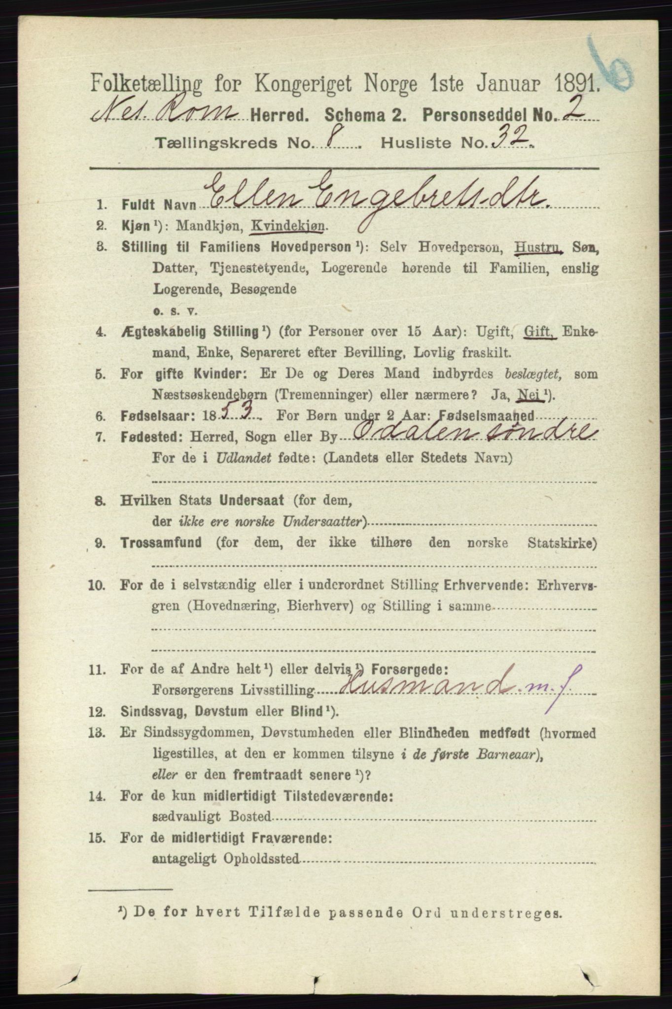 RA, 1891 census for 0236 Nes, 1891, p. 4795