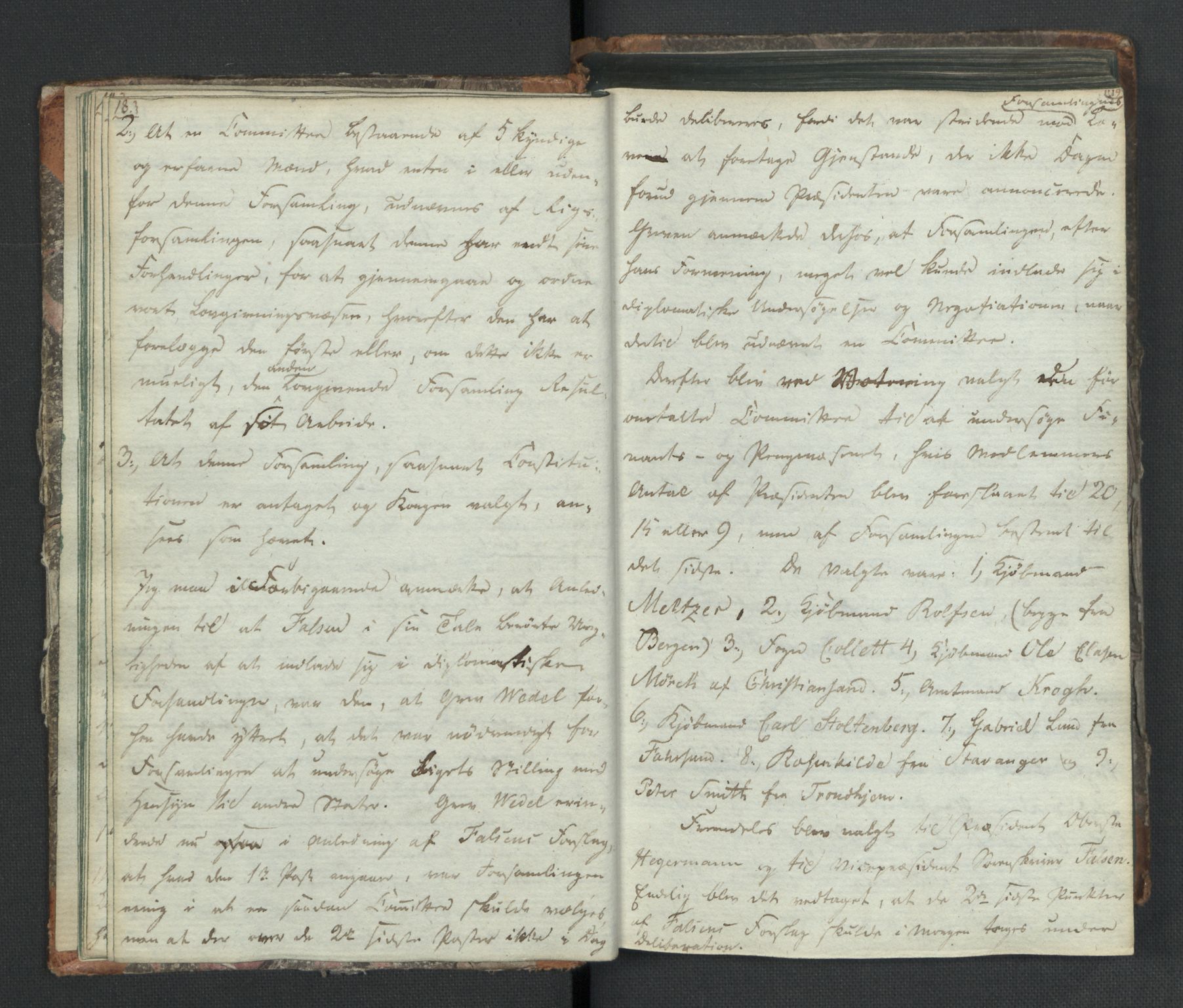 Manuskriptsamlingen, RA/EA-3667/H/L0021: Byfogd Gregers Winther Wulfbergs dagbok under Riksforsamlingen på Eidsvoll, 1814, p. 18-19
