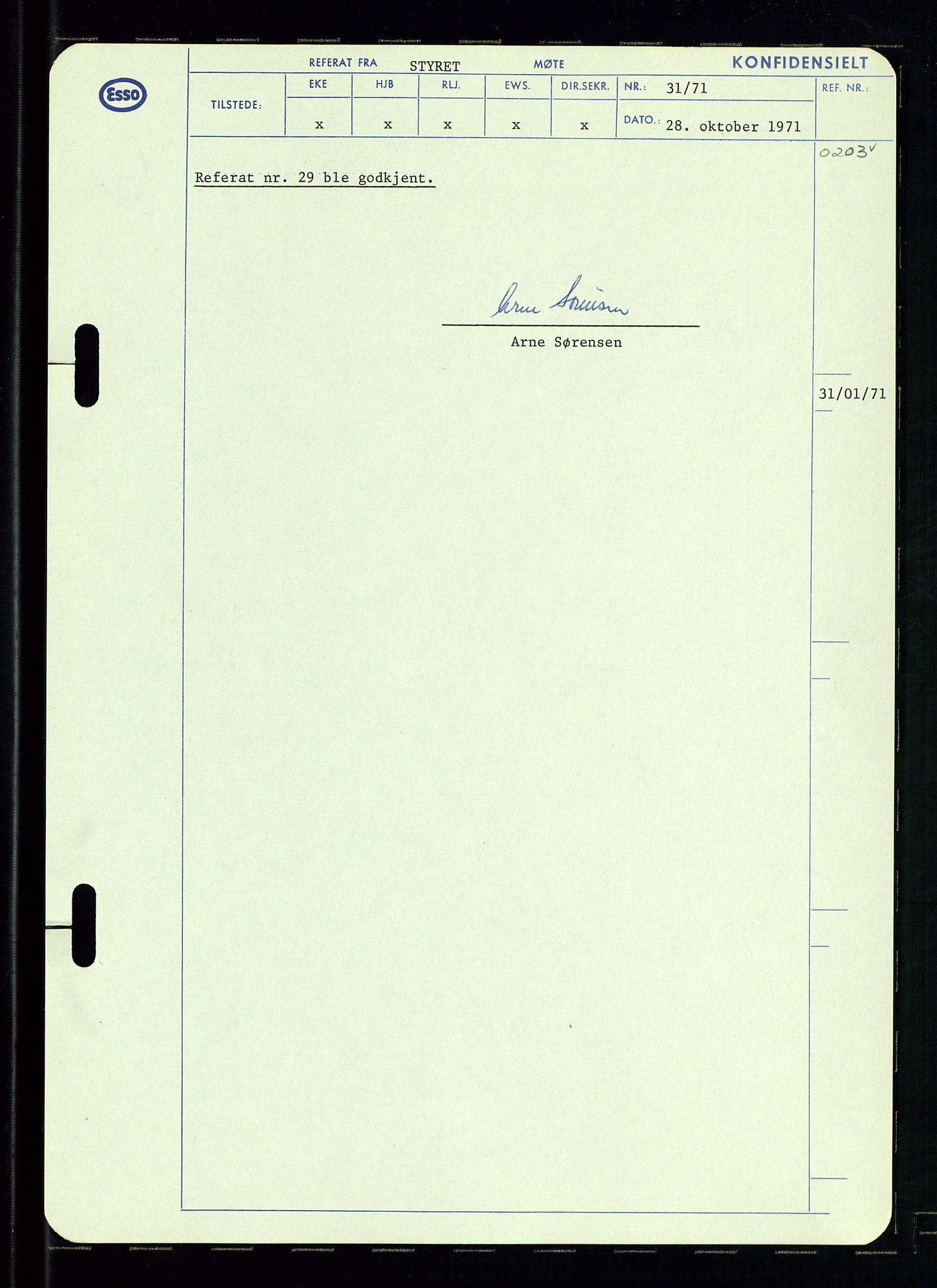 Pa 0982 - Esso Norge A/S, AV/SAST-A-100448/A/Aa/L0003/0002: Den administrerende direksjon Board minutes (styrereferater) og Bedriftforsamlingsprotokoll / Den administrerende direksjon Board minutes (styrereferater), 1970-1974, p. 134