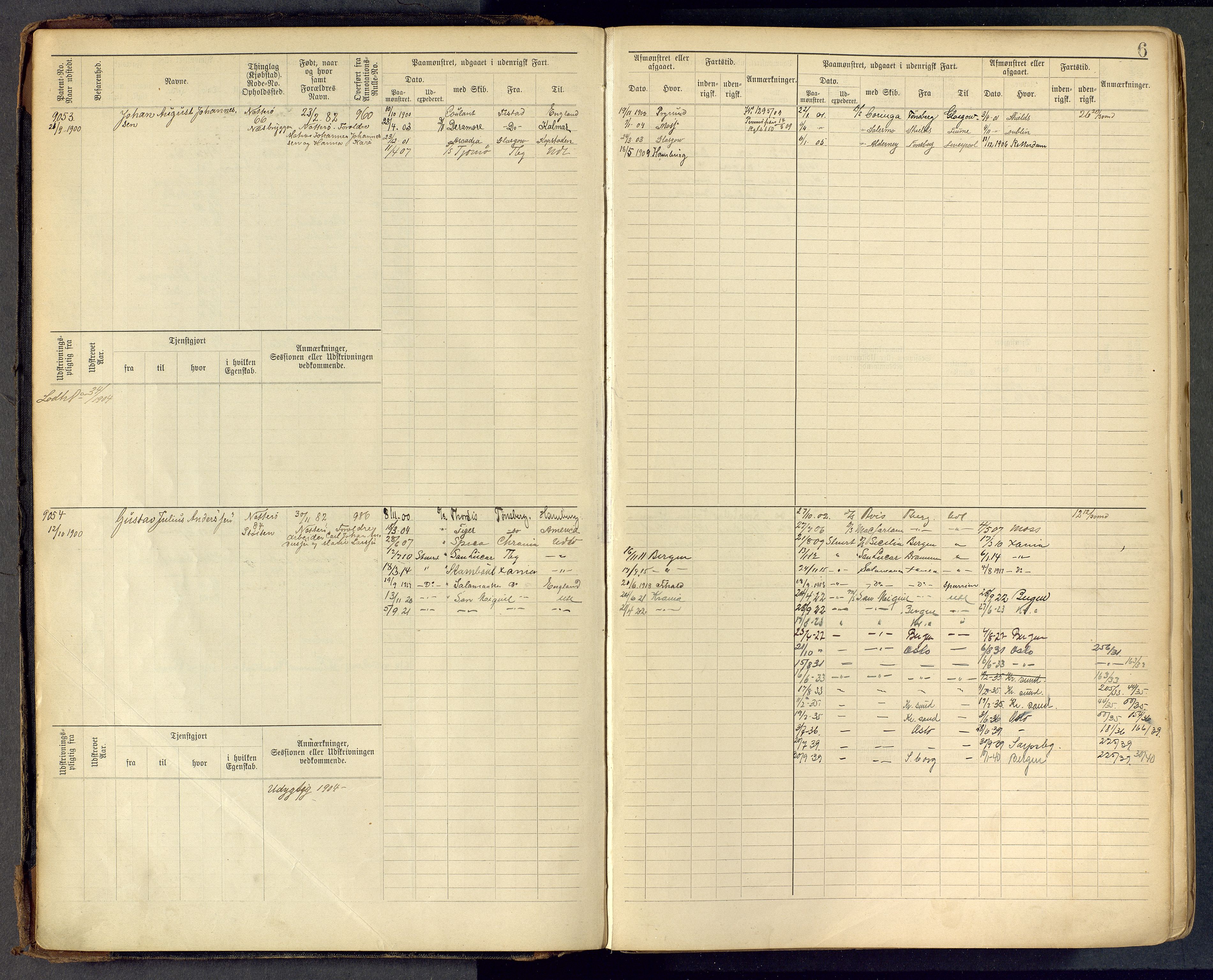 Tønsberg innrulleringskontor, AV/SAKO-A-786/F/Fc/Fcb/L0009: Hovedrulle Patent nr. 9043-9992, 1900-1921, p. 6