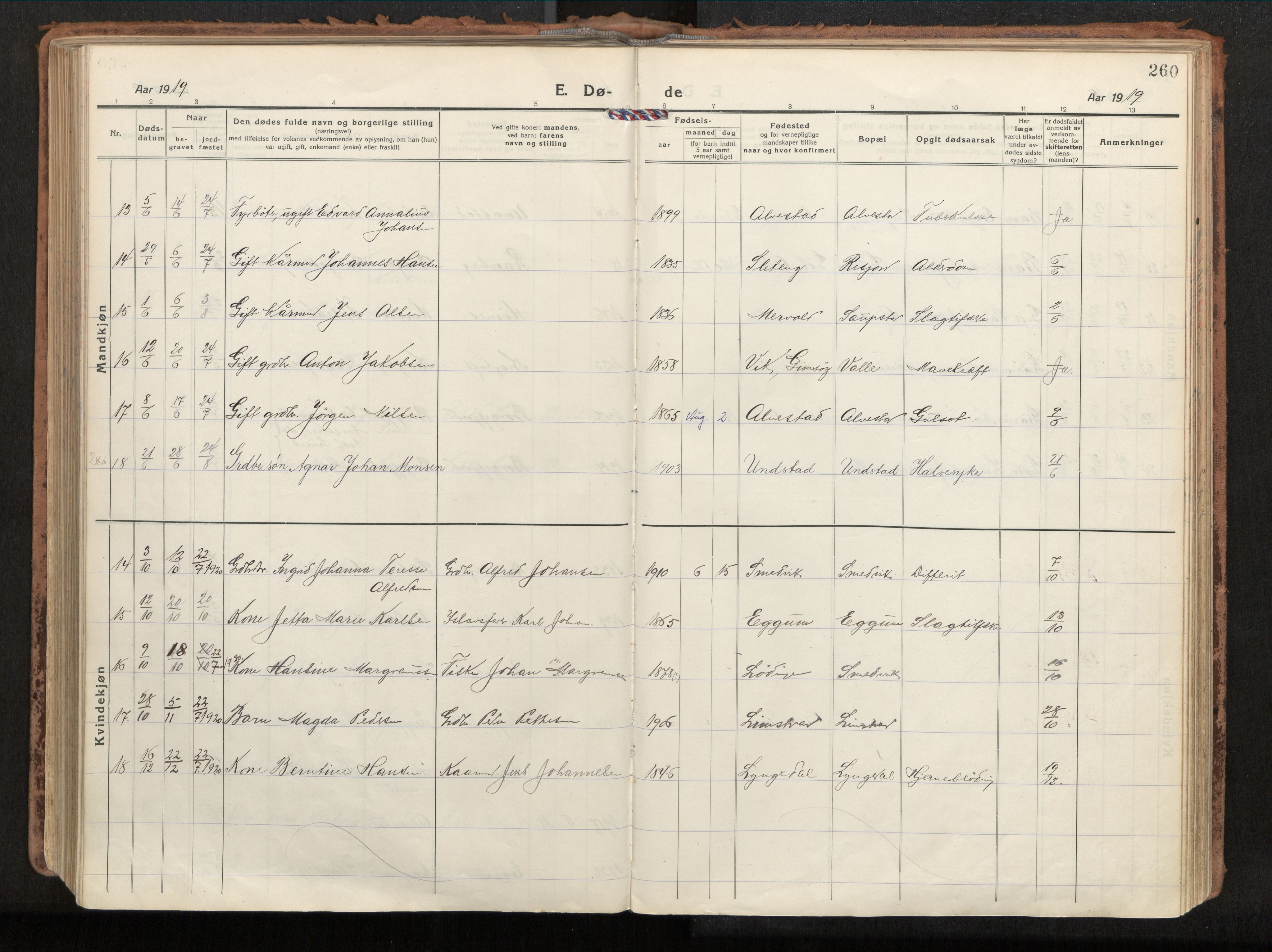 Ministerialprotokoller, klokkerbøker og fødselsregistre - Nordland, AV/SAT-A-1459/880/L1136: Parish register (official) no. 880A10, 1919-1927, p. 260