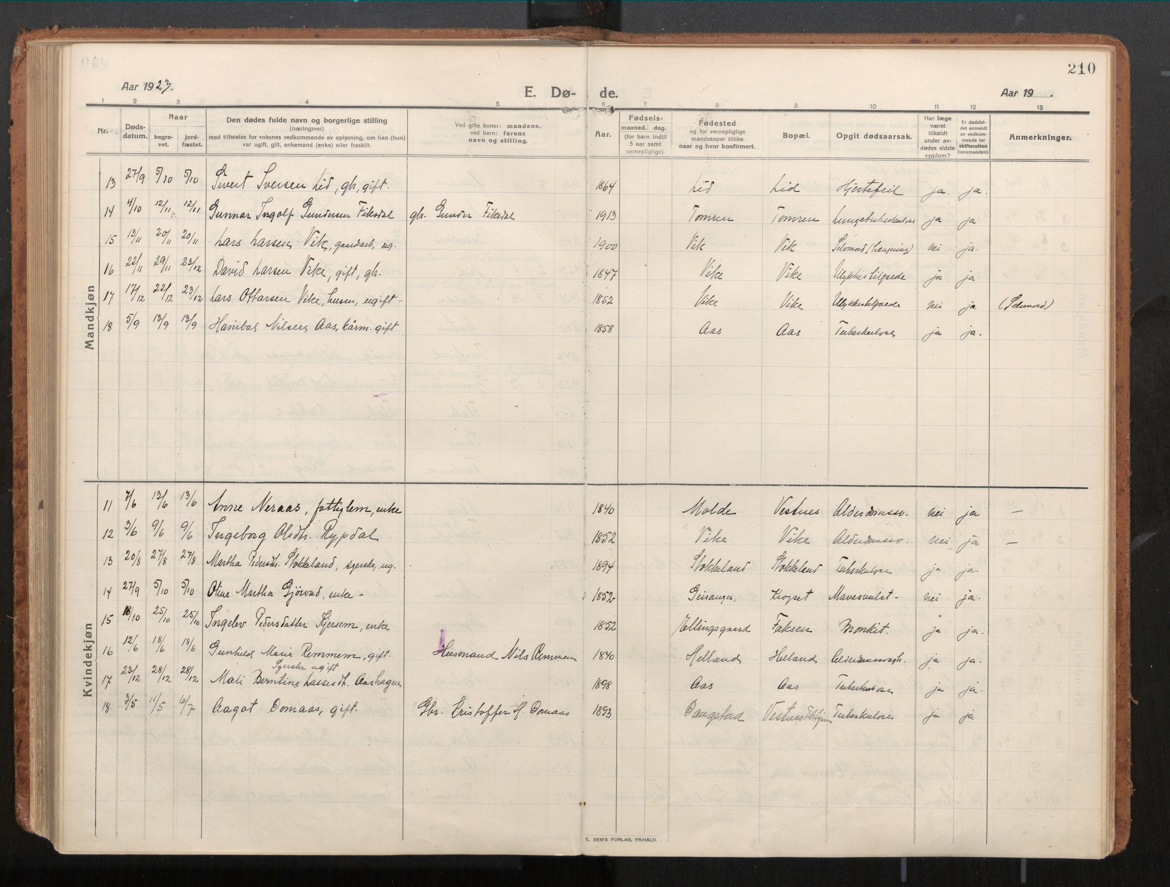 Ministerialprotokoller, klokkerbøker og fødselsregistre - Møre og Romsdal, AV/SAT-A-1454/539/L0534a: Parish register (official) no. 539A08, 1912-1935, p. 210