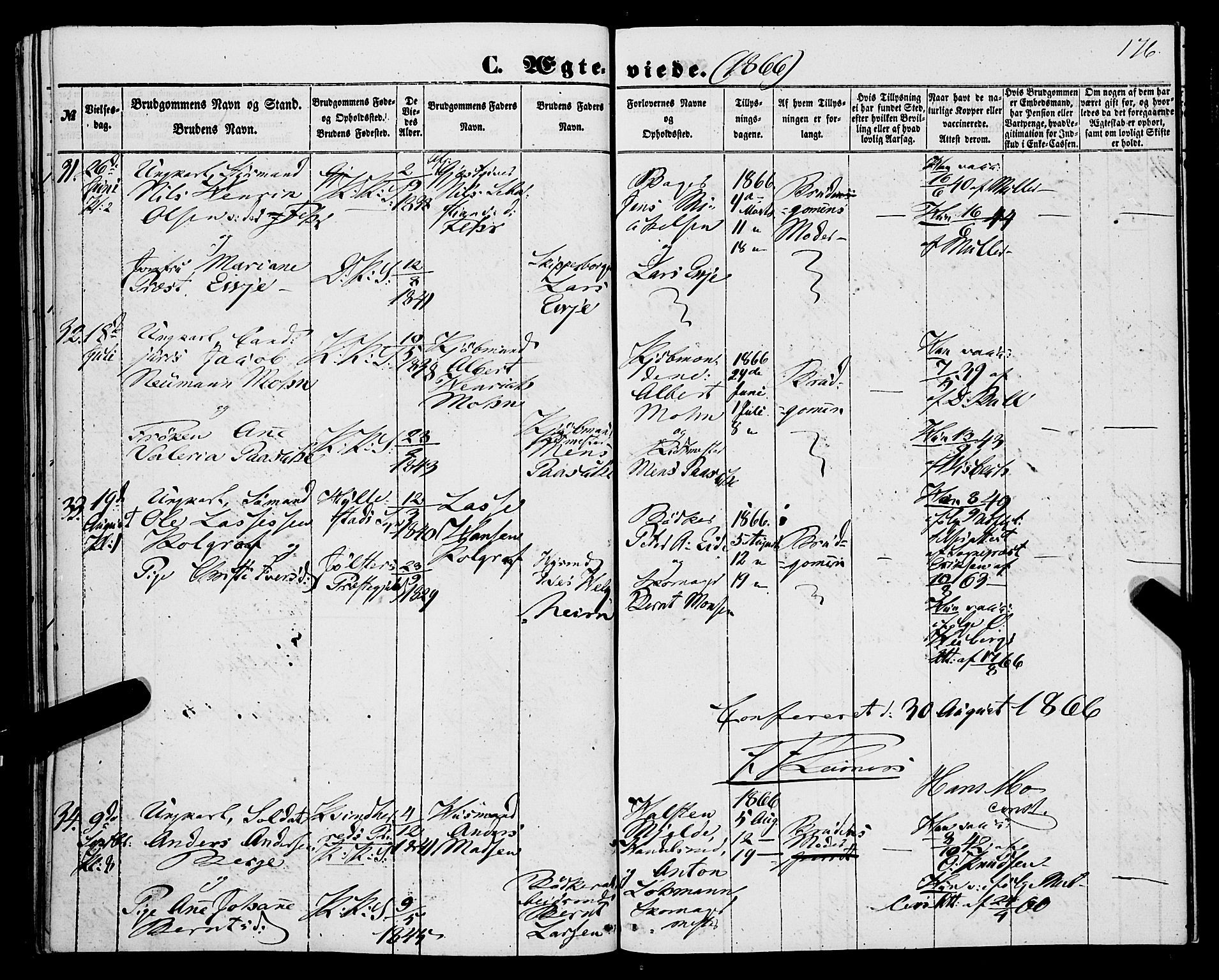 Korskirken sokneprestembete, SAB/A-76101/H/Haa/L0035: Parish register (official) no. D 2, 1852-1867, p. 176