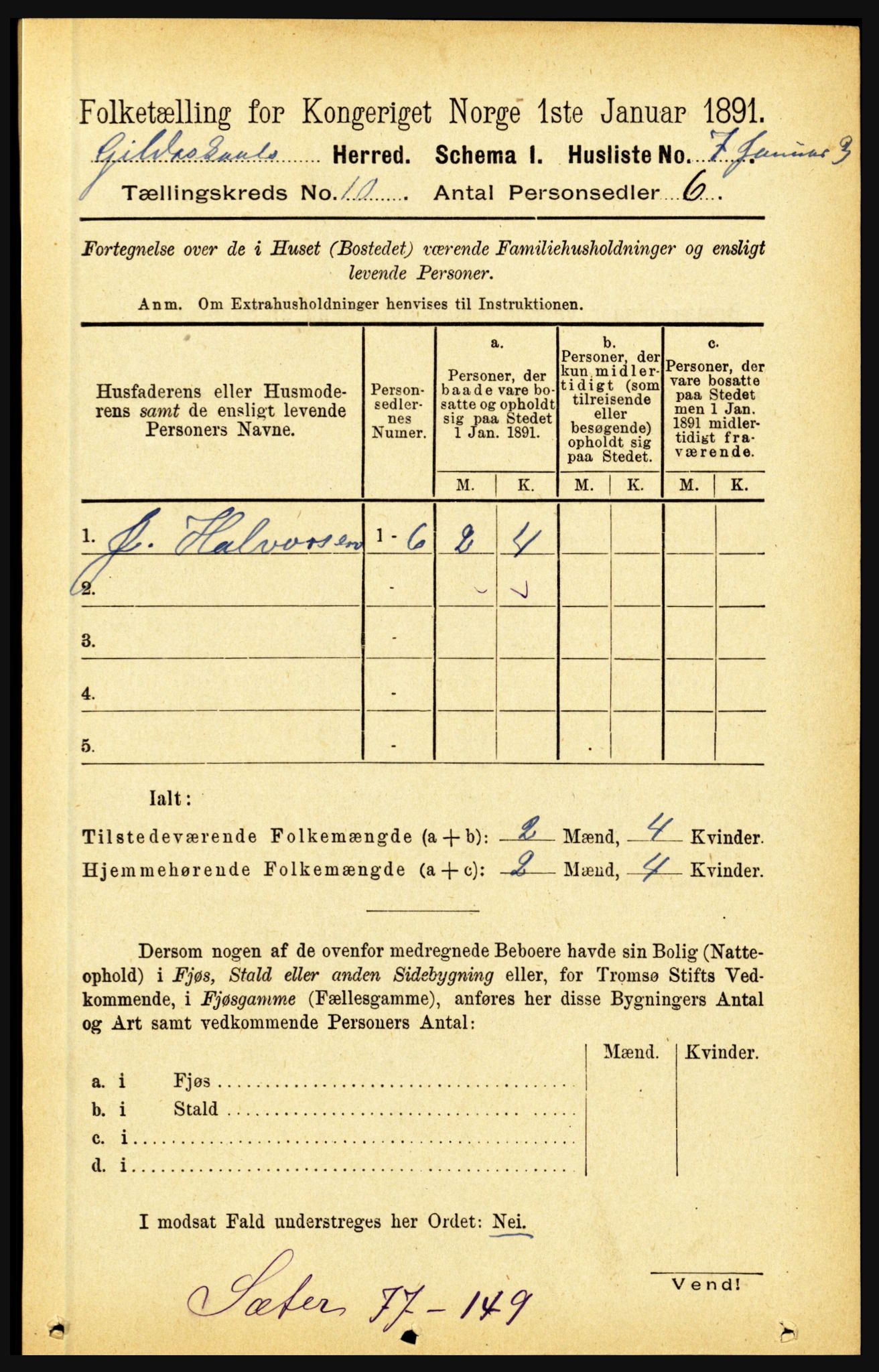 RA, 1891 census for 1838 Gildeskål, 1891, p. 2904