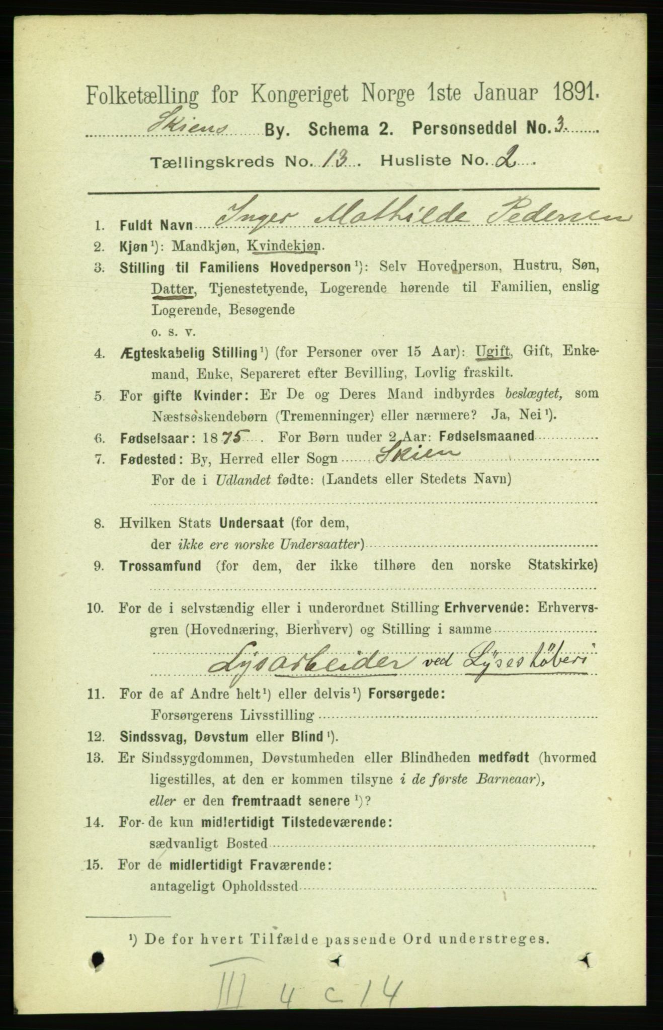 RA, 1891 census for 0806 Skien, 1891, p. 4092