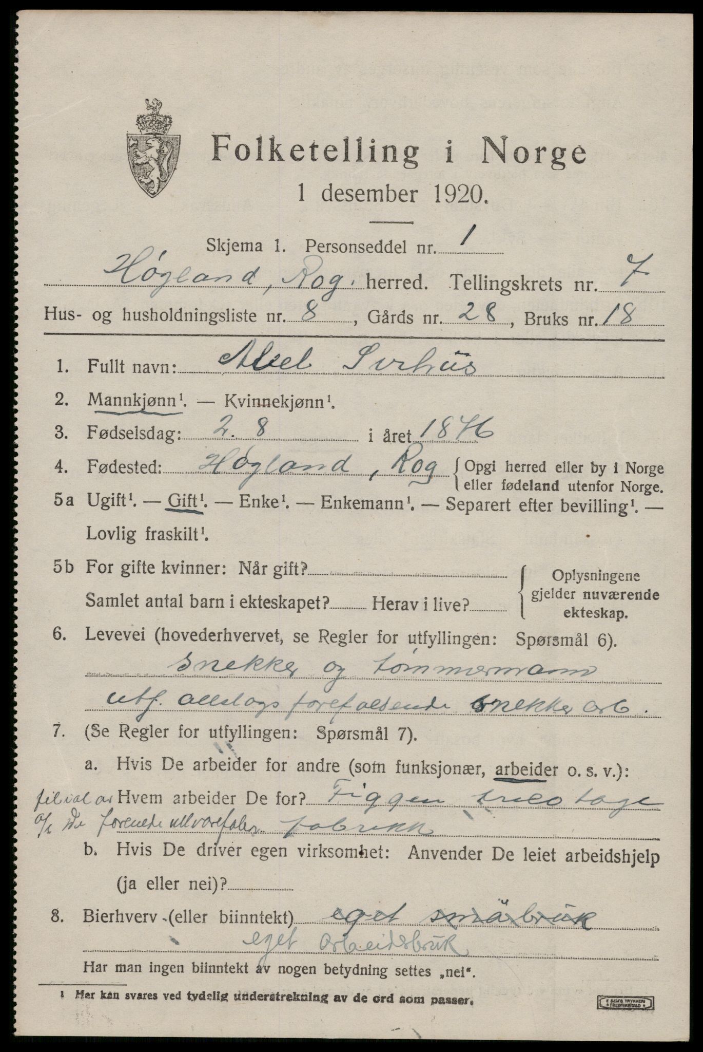 SAST, 1920 census for Høyland, 1920, p. 4722