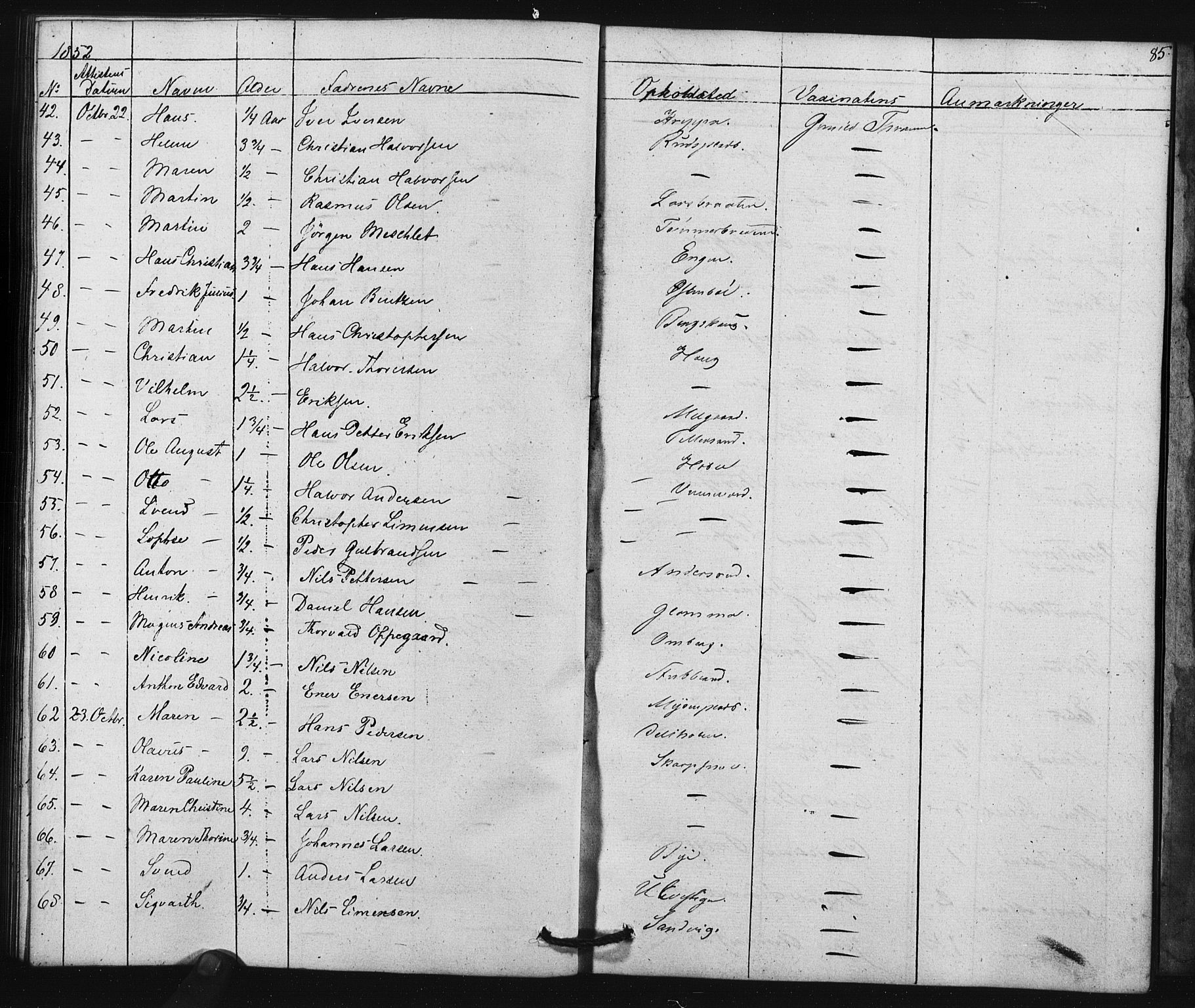 Enebakk prestekontor Kirkebøker, SAO/A-10171c/F/Fa/L0015: Parish register (official) no. I 15, 1830-1867, p. 85