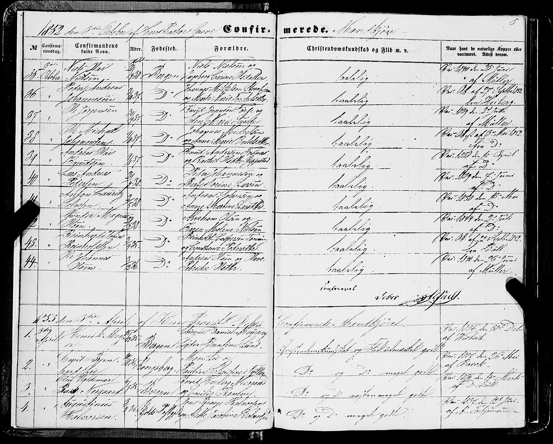 Domkirken sokneprestembete, SAB/A-74801/H/Haa/L0028: Parish register (official) no. C 3, 1852-1864, p. 5