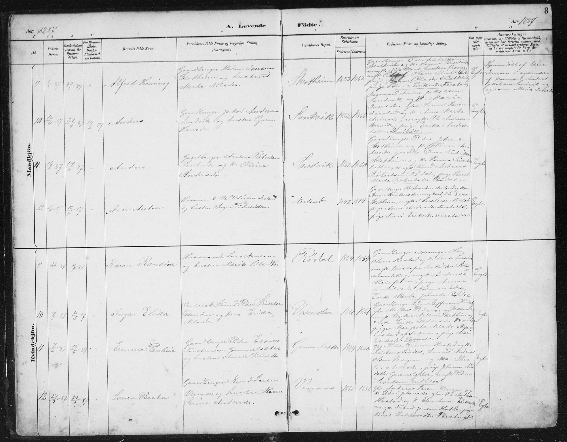 Ministerialprotokoller, klokkerbøker og fødselsregistre - Møre og Romsdal, SAT/A-1454/567/L0783: Parish register (copy) no. 567C03, 1887-1903, p. 3