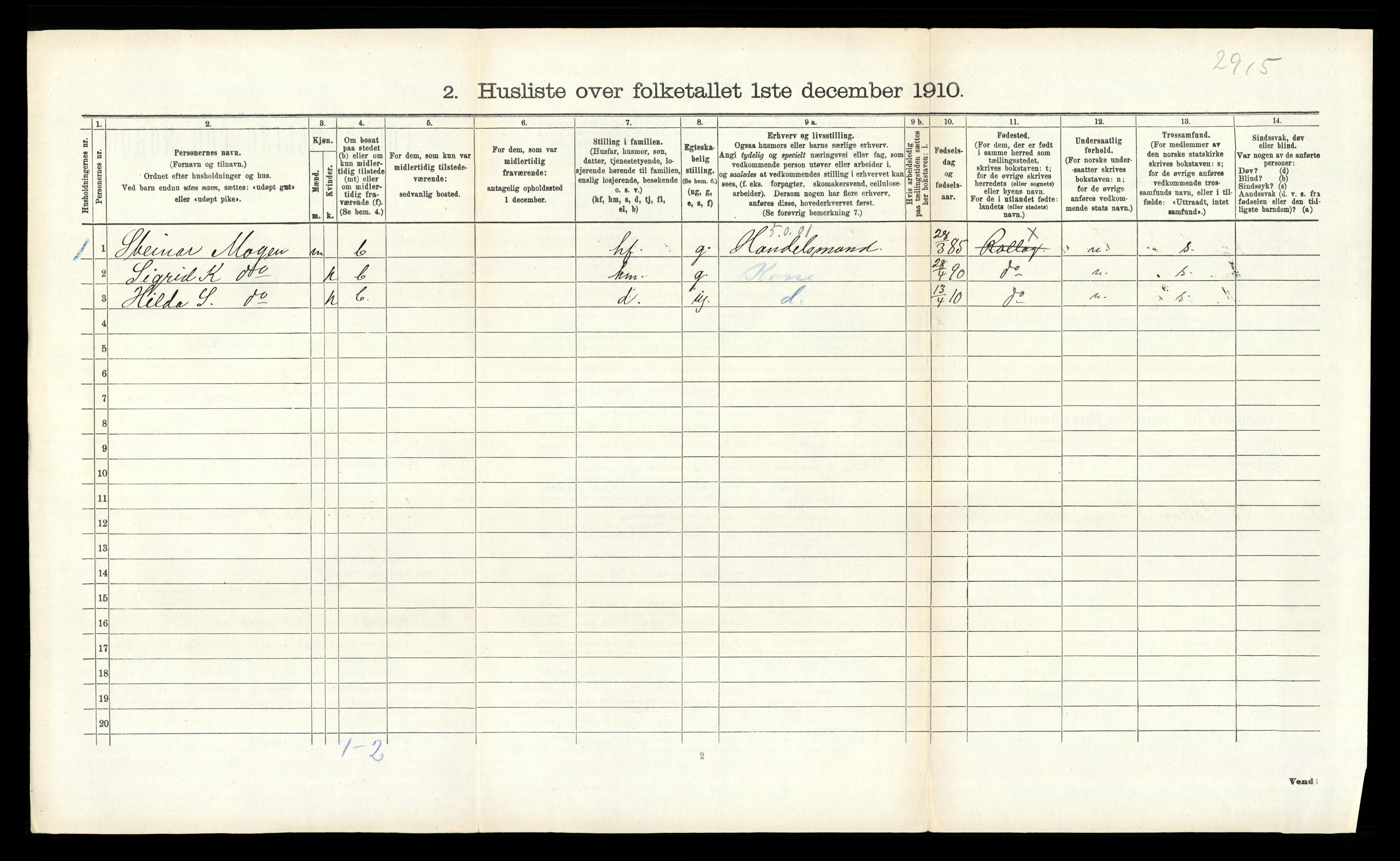 RA, 1910 census for Rollag, 1910, p. 466