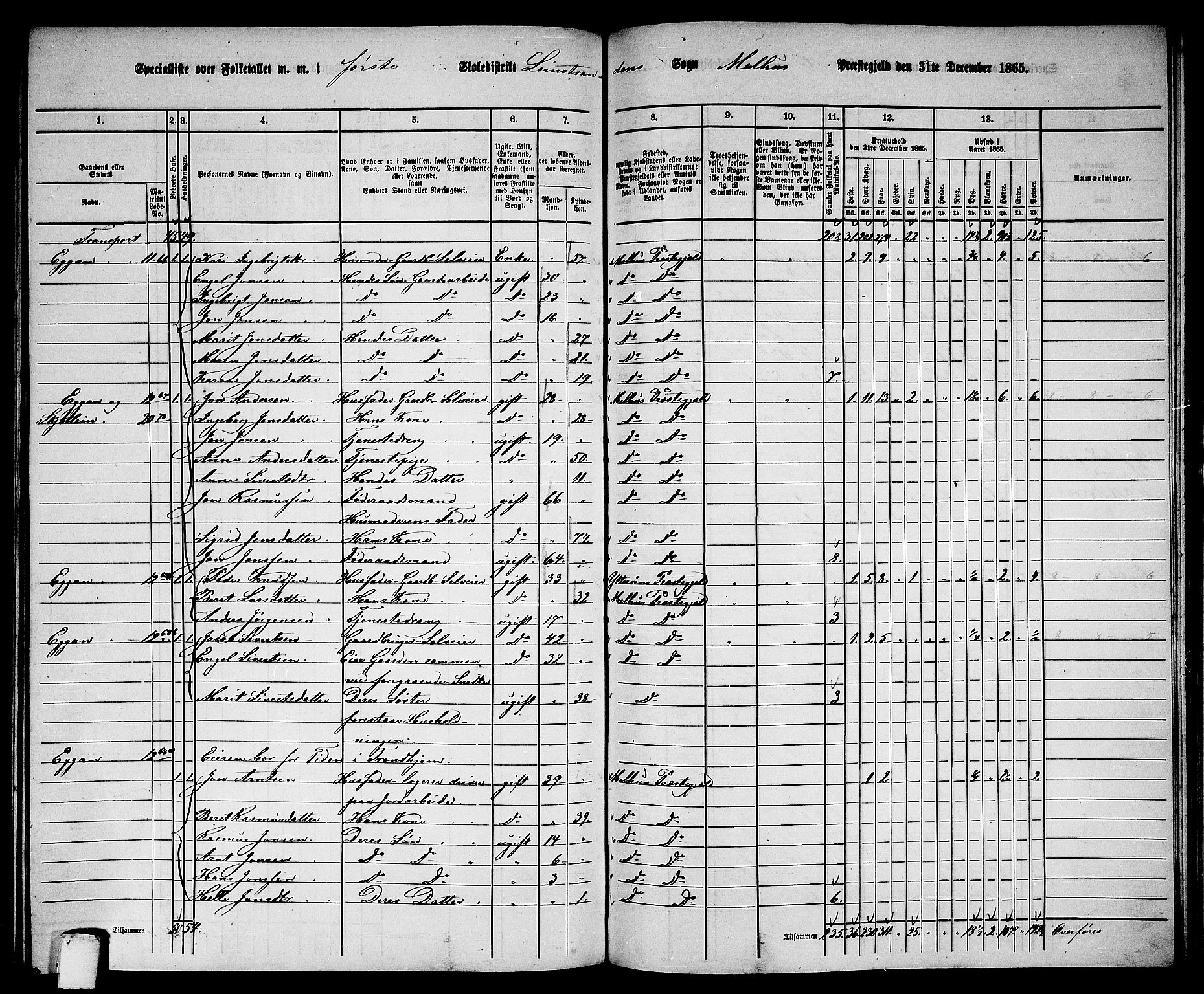 RA, 1865 census for Melhus, 1865, p. 208