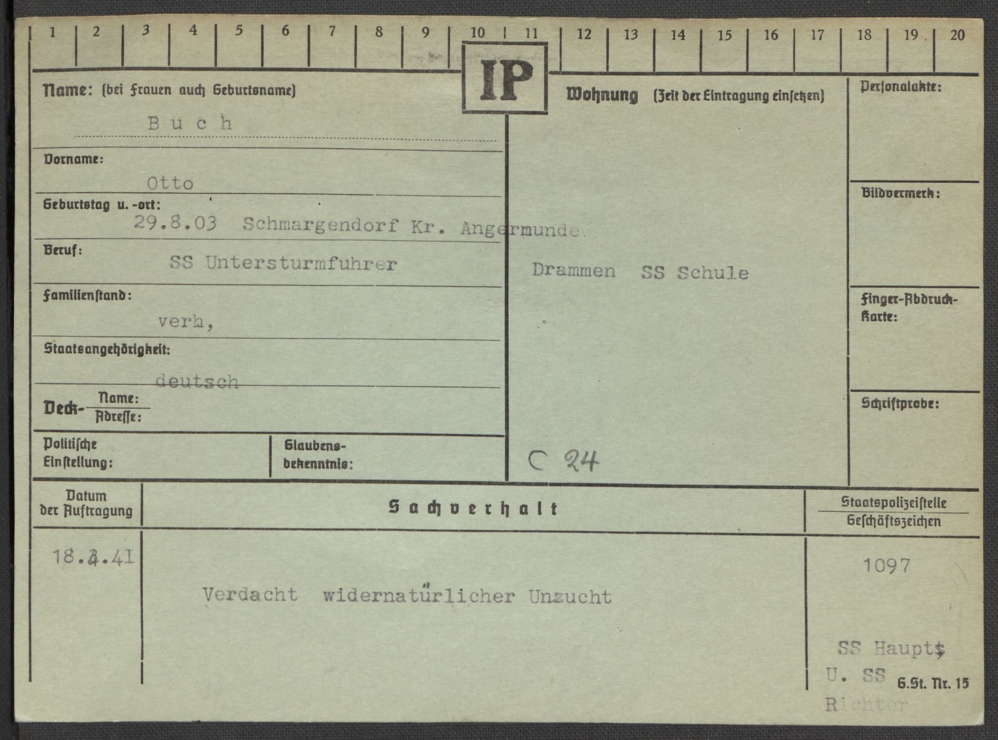 Befehlshaber der Sicherheitspolizei und des SD, RA/RAFA-5969/E/Ea/Eaa/L0002: Register over norske fanger i Møllergata 19: Bj-Eng, 1940-1945, p. 463