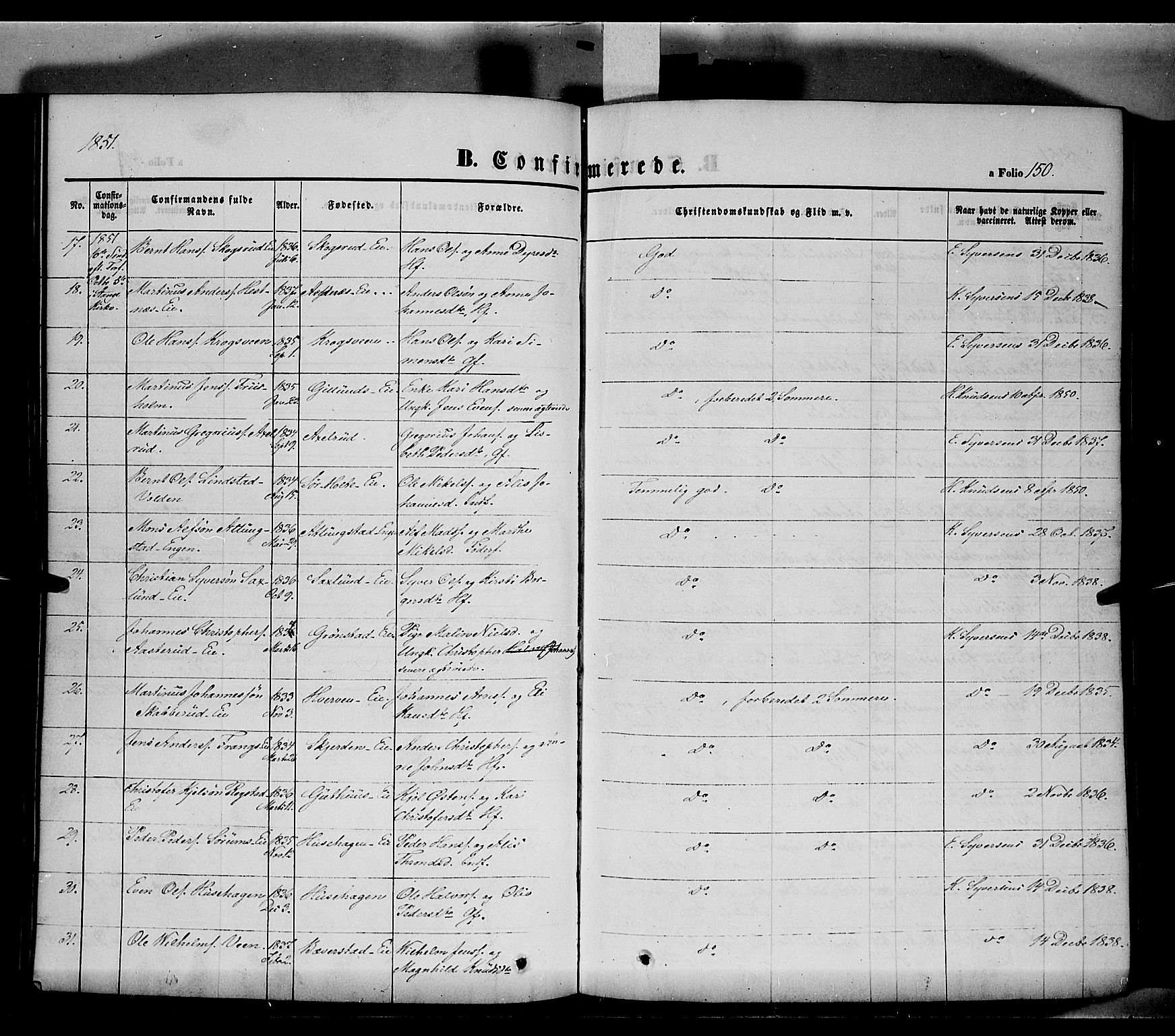 Stange prestekontor, SAH/PREST-002/K/L0011: Parish register (official) no. 11, 1846-1852, p. 150