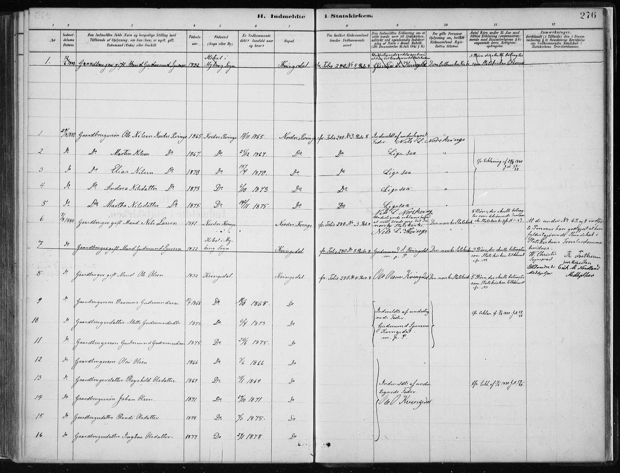 Masfjorden Sokneprestembete, SAB/A-77001: Parish register (official) no. B  1, 1876-1899, p. 276