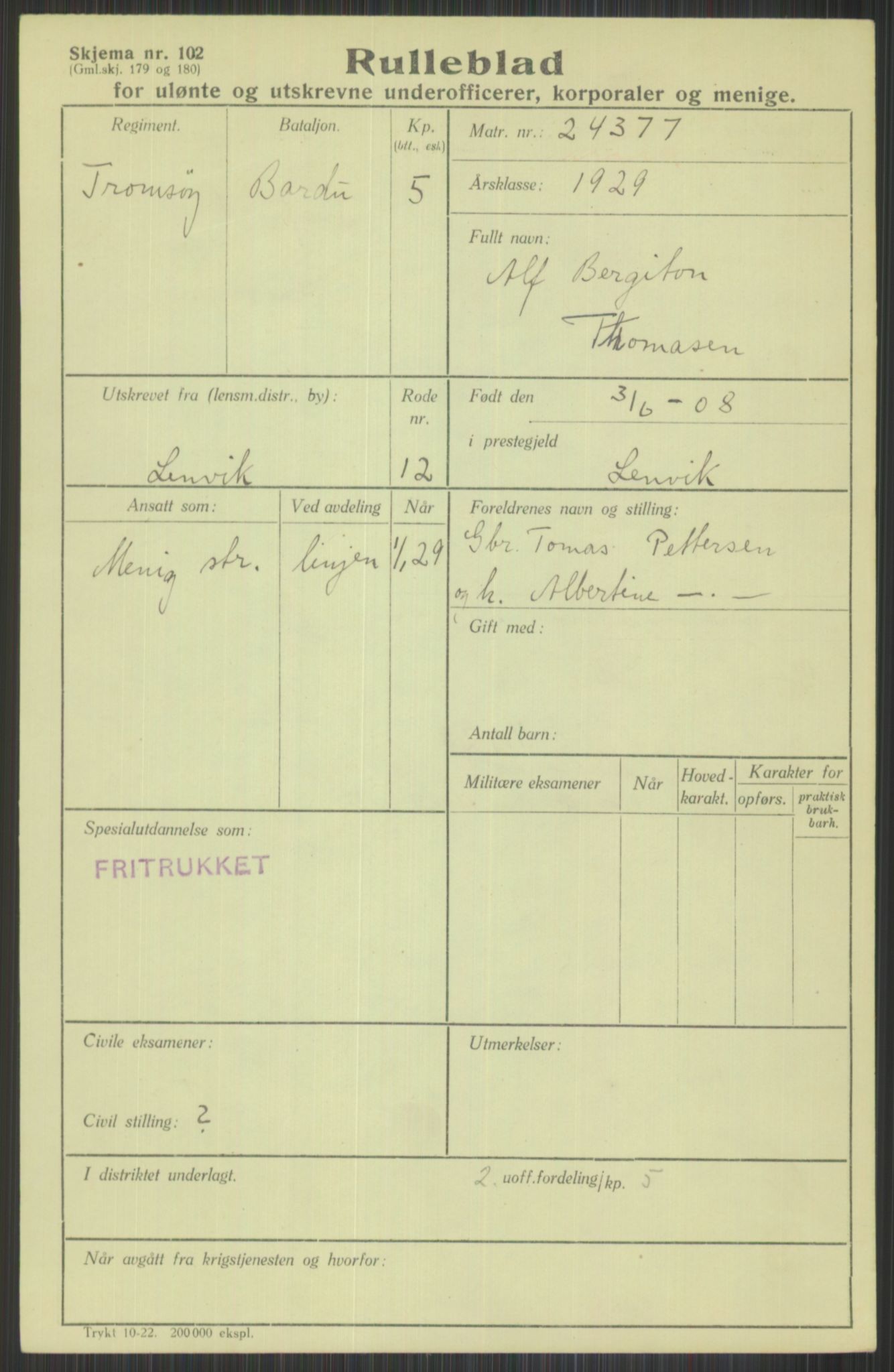 Forsvaret, Troms infanteriregiment nr. 16, AV/RA-RAFA-3146/P/Pa/L0013/0004: Rulleblad / Rulleblad for regimentets menige mannskaper, årsklasse 1929, 1929, p. 1267