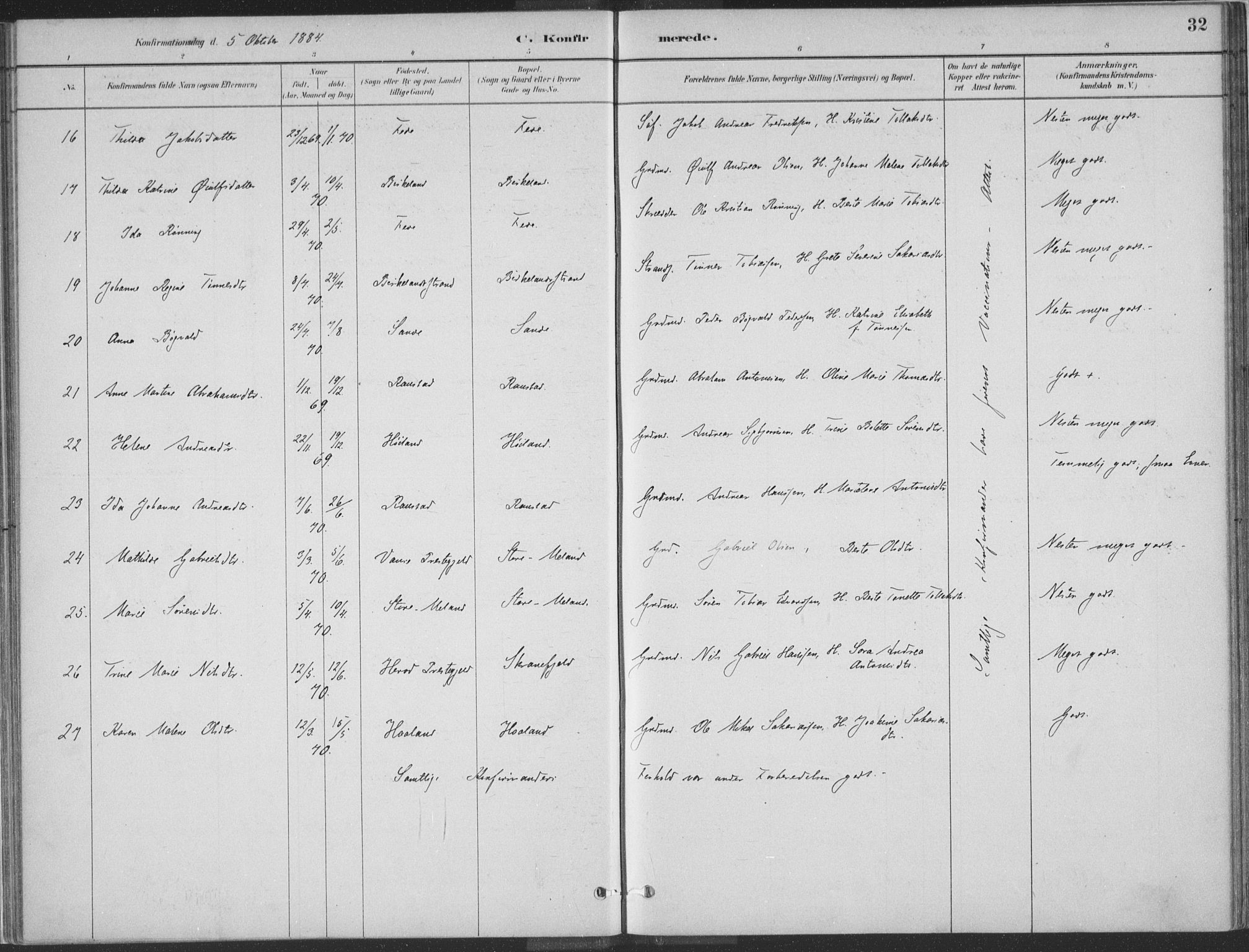 Kvinesdal sokneprestkontor, AV/SAK-1111-0026/F/Fa/Faa/L0004: Parish register (official) no. A 4, 1882-1897, p. 32