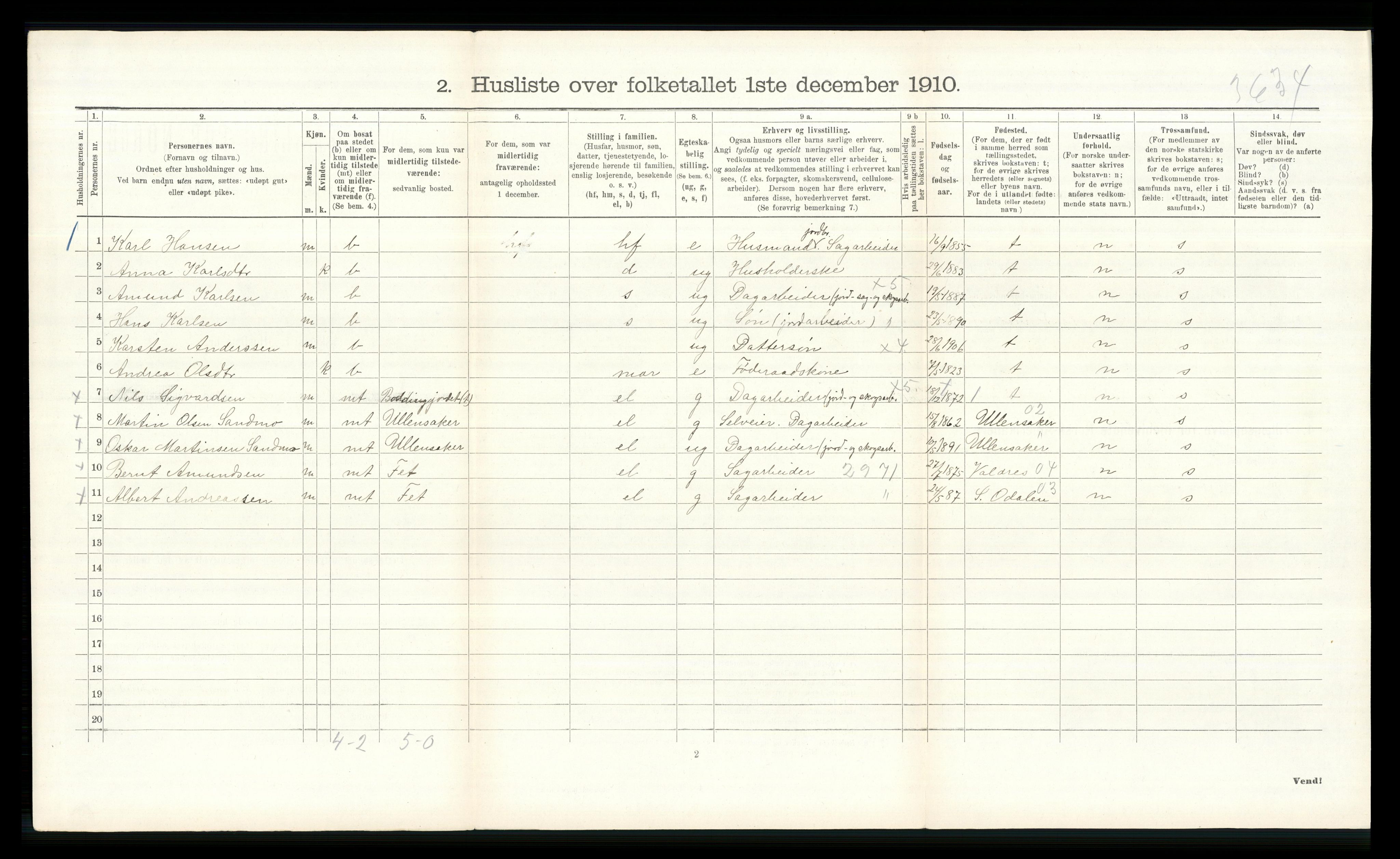 RA, 1910 census for Nes, 1910, p. 1885