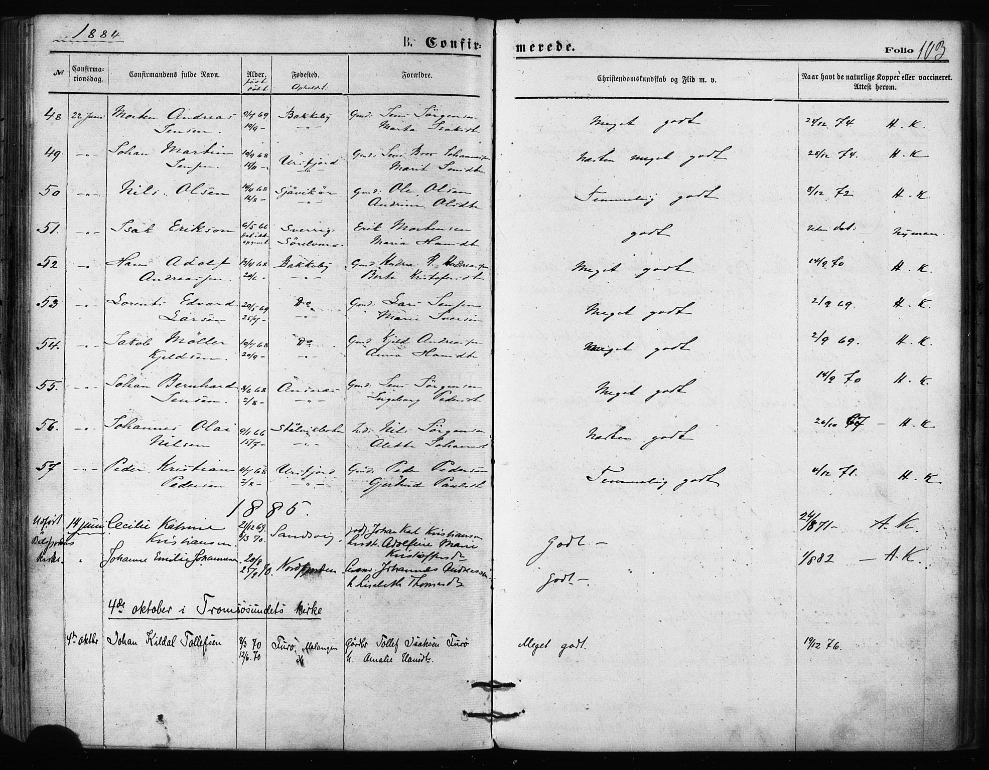 Balsfjord sokneprestembete, SATØ/S-1303/G/Ga/L0002kirke: Parish register (official) no. 2, 1871-1886, p. 103
