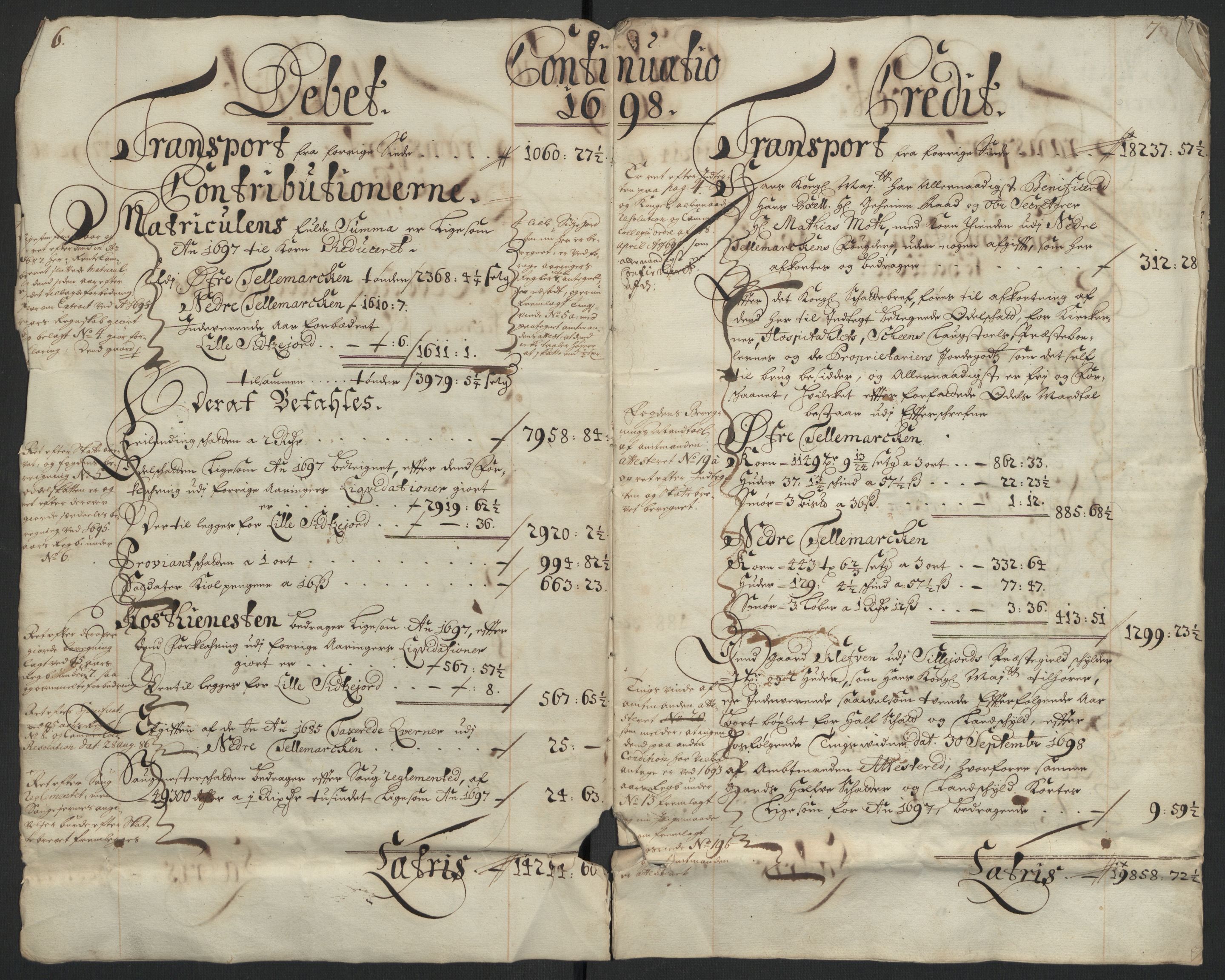 Rentekammeret inntil 1814, Reviderte regnskaper, Fogderegnskap, AV/RA-EA-4092/R36/L2098: Fogderegnskap Øvre og Nedre Telemark og Bamble, 1698, p. 7