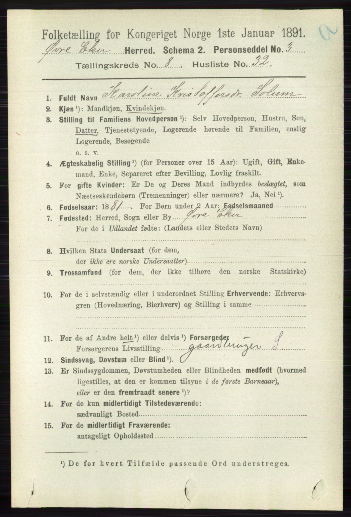 RA, 1891 census for 0624 Øvre Eiker, 1891, p. 3404