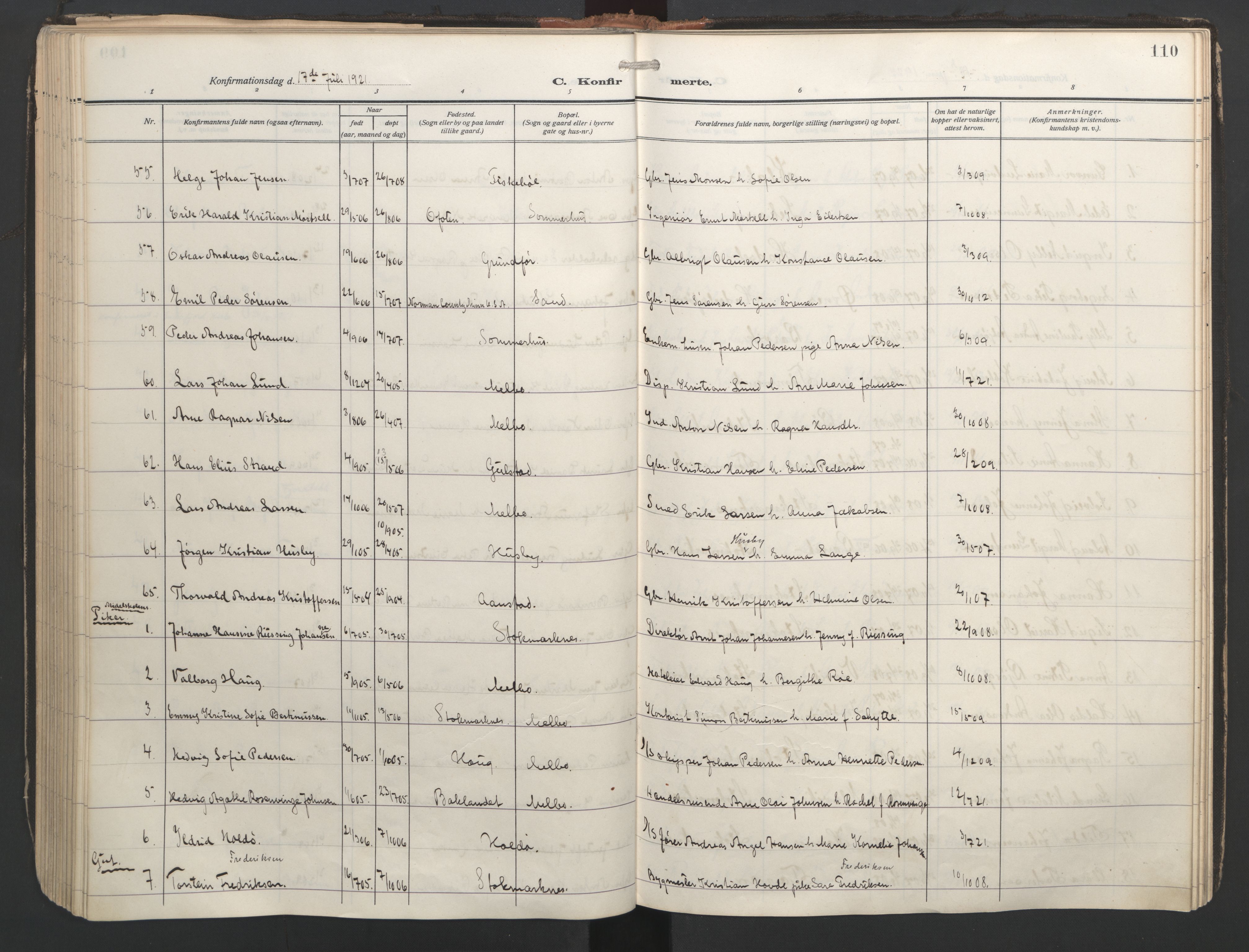 Ministerialprotokoller, klokkerbøker og fødselsregistre - Nordland, AV/SAT-A-1459/888/L1249: Parish register (official) no. 888A15, 1911-1929, p. 110