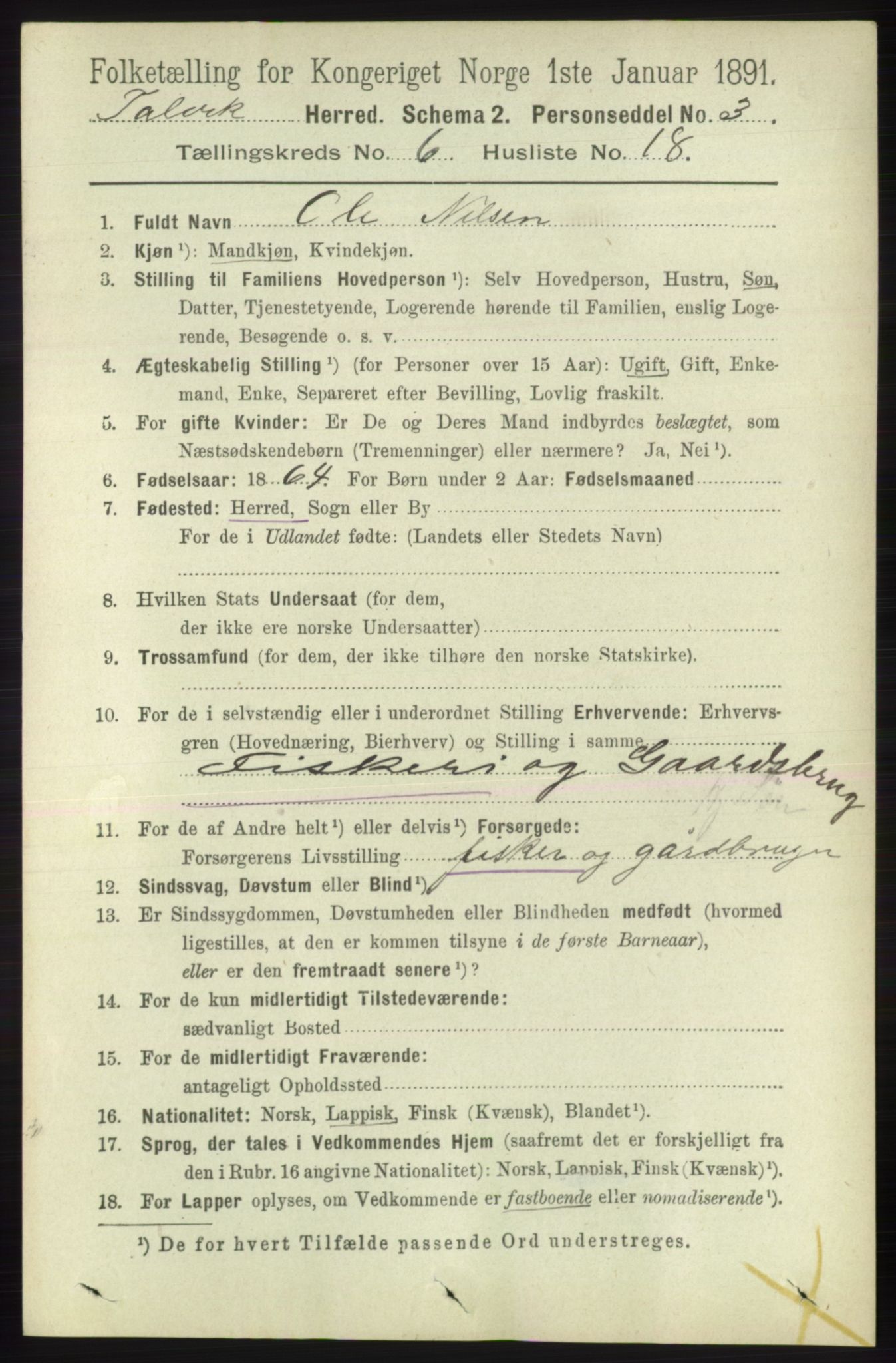 RA, 1891 census for 2013 Talvik, 1891, p. 1716