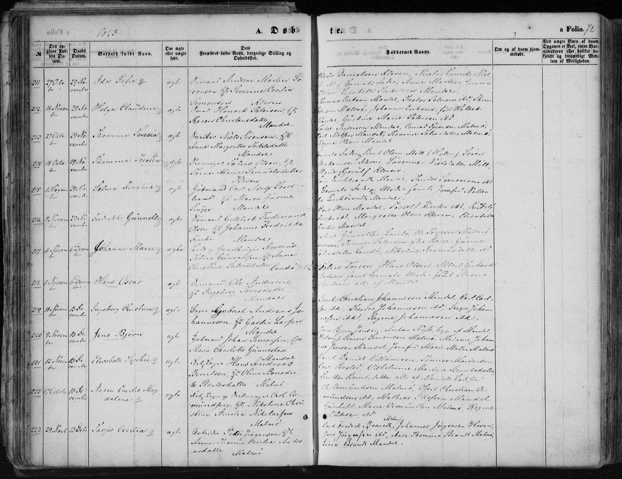 Mandal sokneprestkontor, AV/SAK-1111-0030/F/Fa/Faa/L0014: Parish register (official) no. A 14, 1859-1872, p. 72