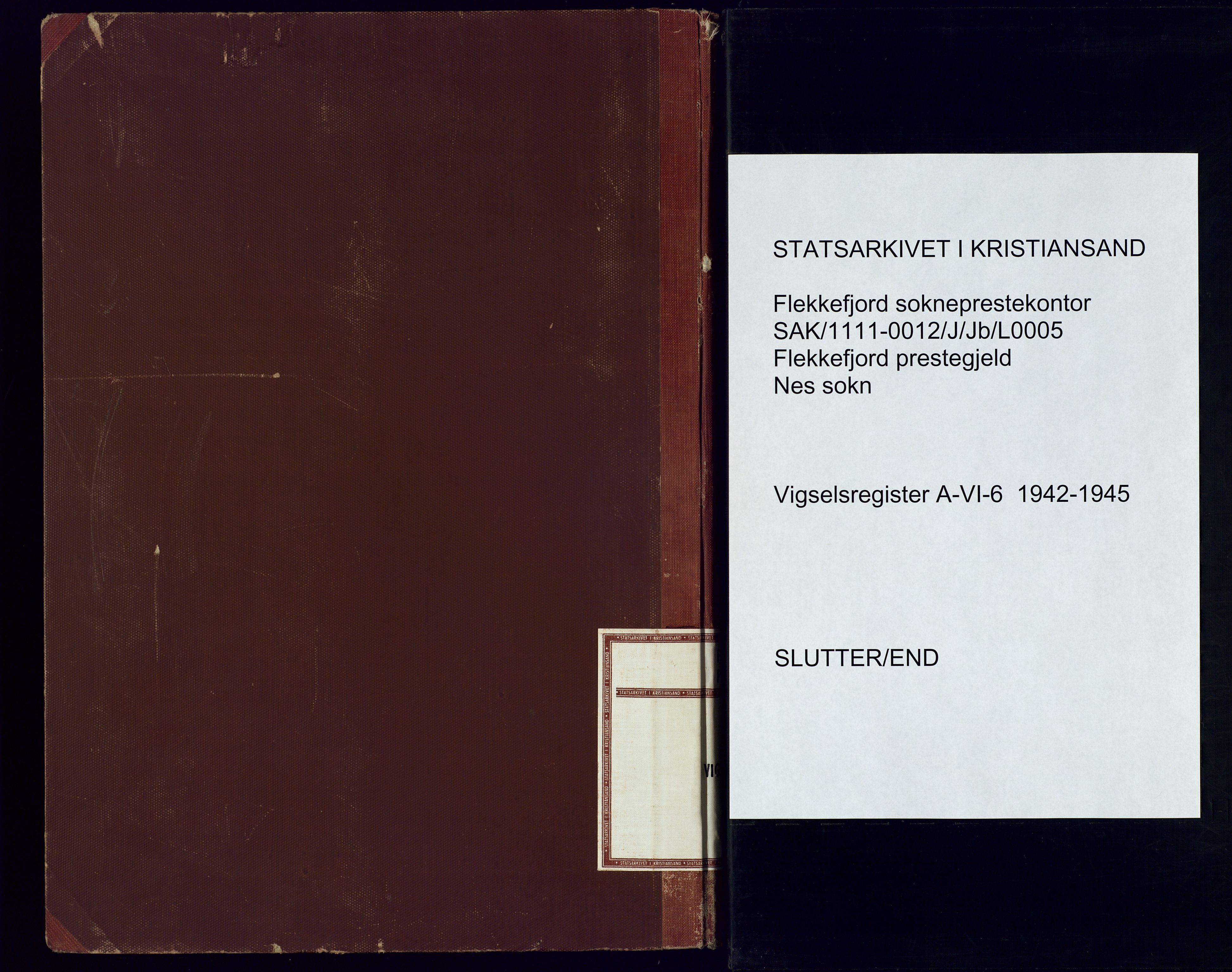 Flekkefjord sokneprestkontor, SAK/1111-0012/J/Jb/L0005: Marriage register no. A-VI-6, 1942-1945