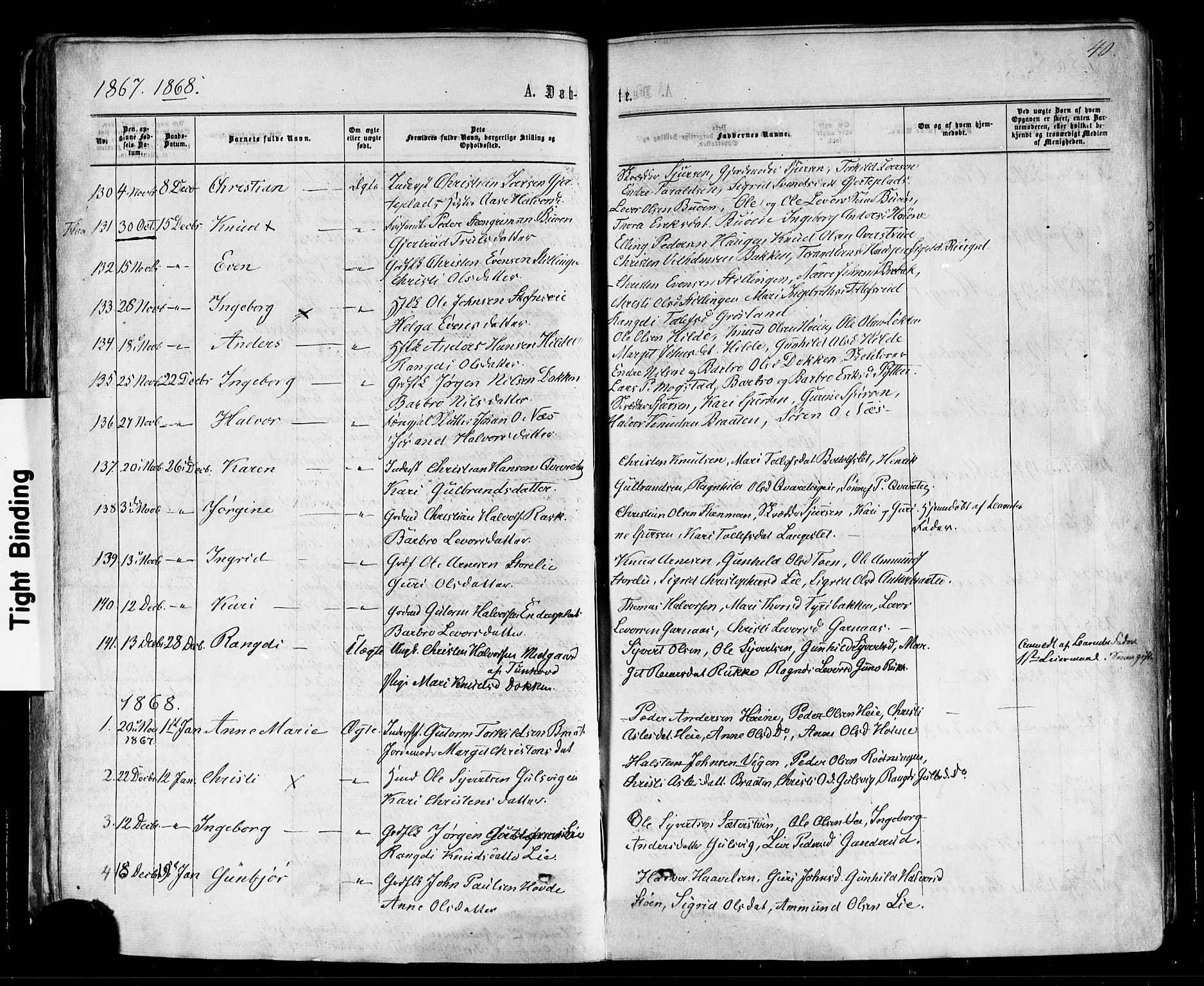 Nes kirkebøker, SAKO/A-236/F/Fa/L0010: Parish register (official) no. 10, 1864-1880, p. 40