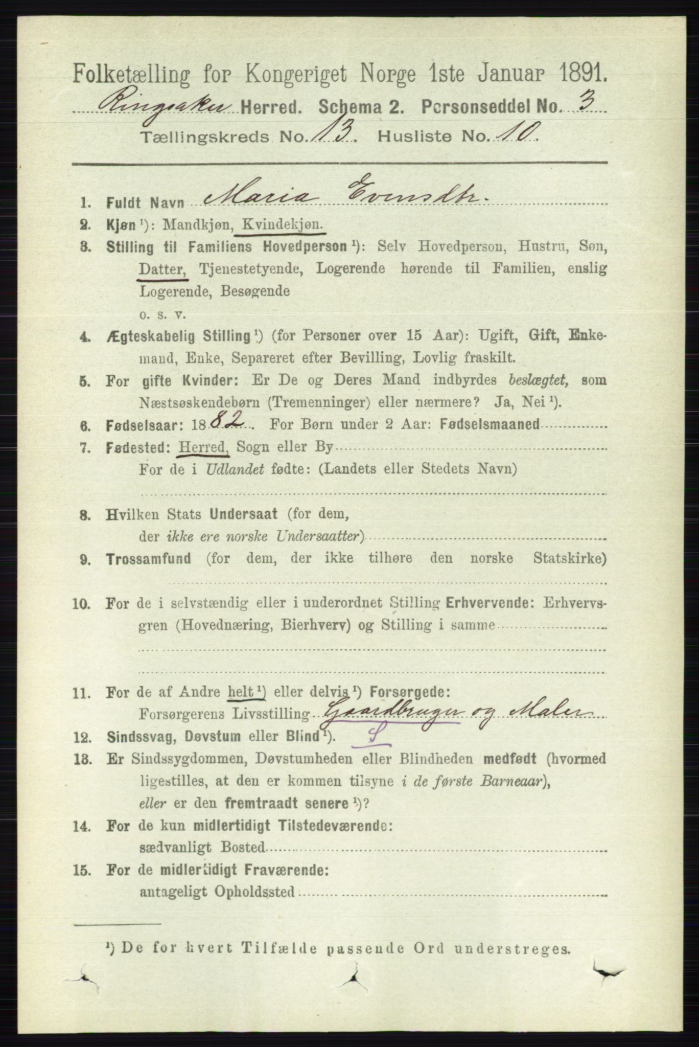RA, 1891 census for 0412 Ringsaker, 1891, p. 7258