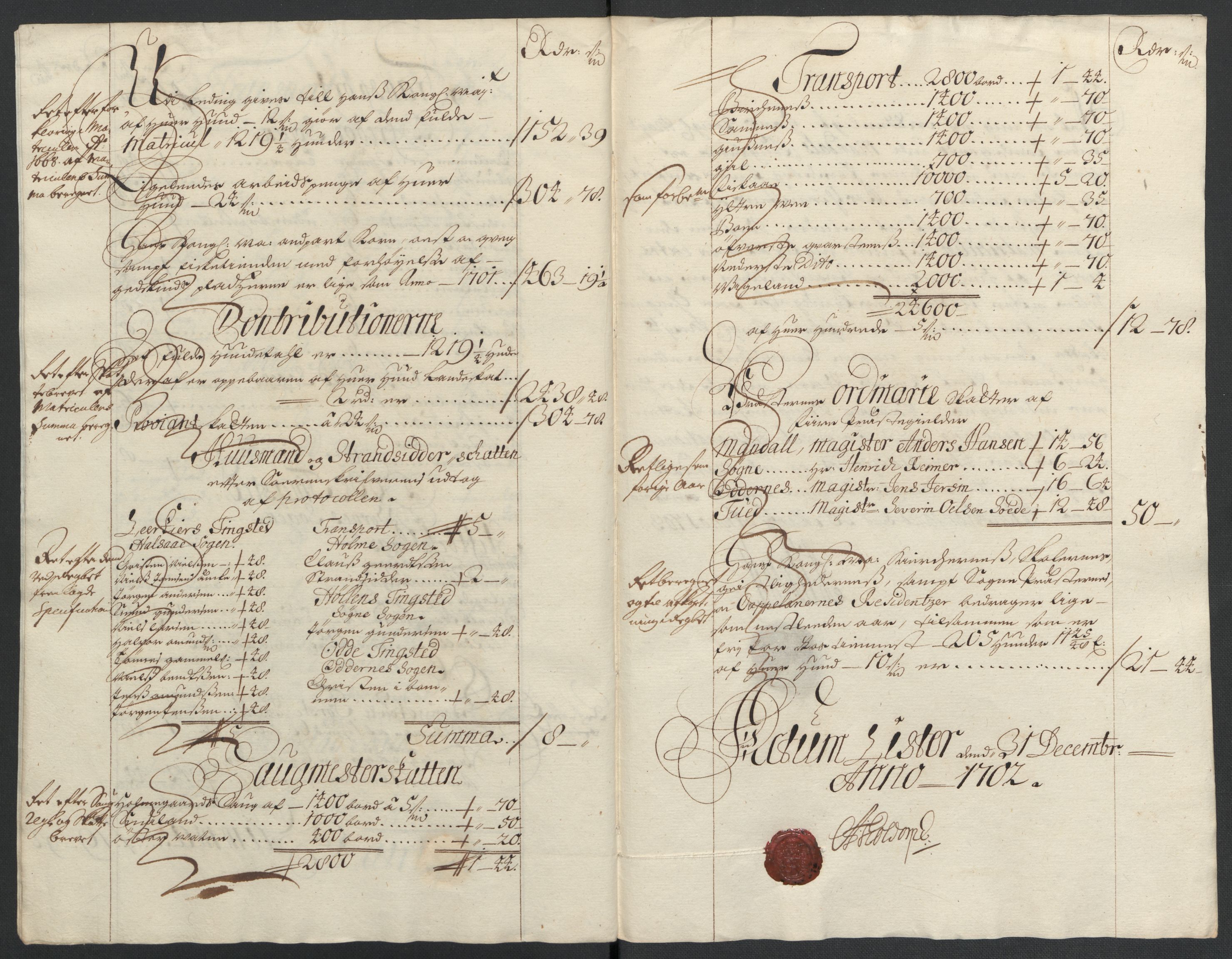 Rentekammeret inntil 1814, Reviderte regnskaper, Fogderegnskap, AV/RA-EA-4092/R43/L2549: Fogderegnskap Lista og Mandal, 1701-1702, p. 263