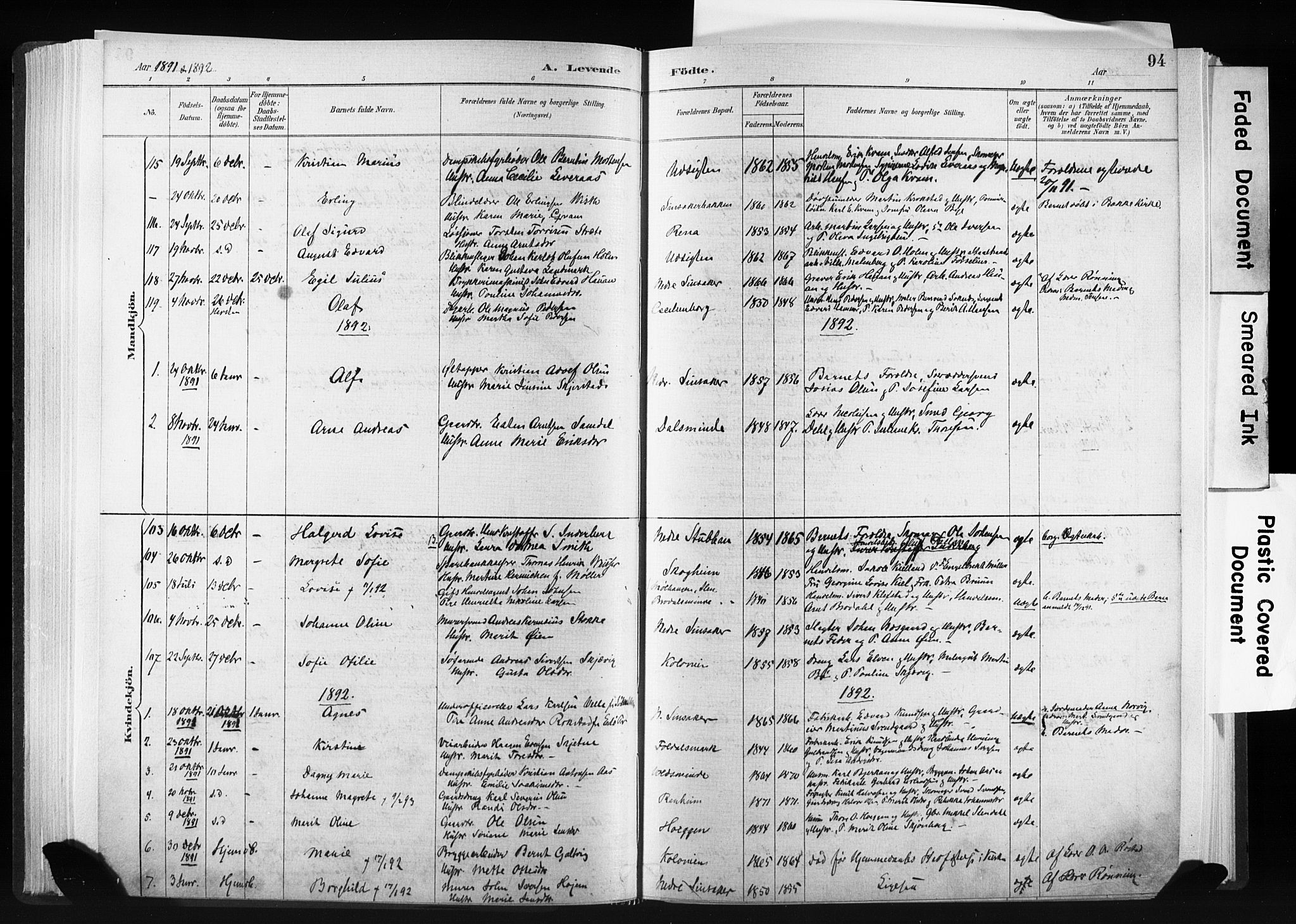 Ministerialprotokoller, klokkerbøker og fødselsregistre - Sør-Trøndelag, SAT/A-1456/606/L0300: Parish register (official) no. 606A15, 1886-1893, p. 94